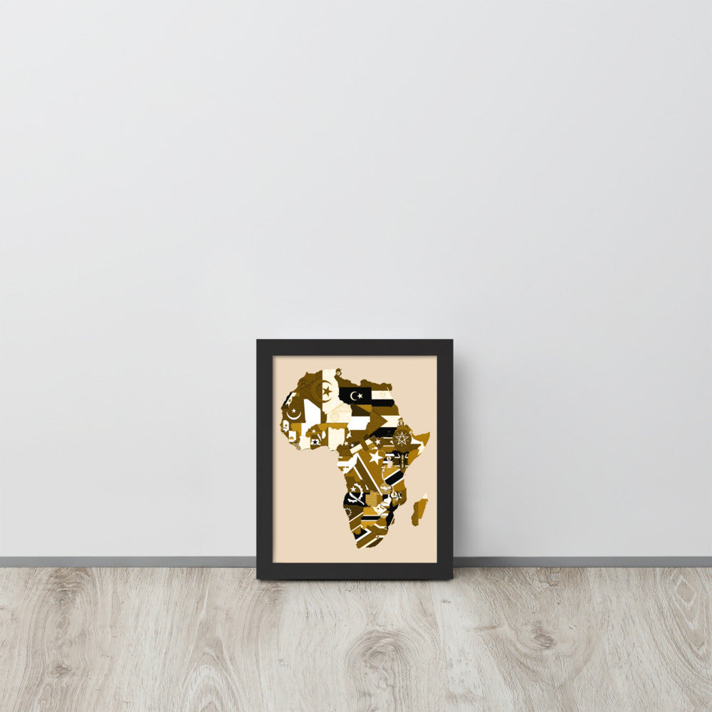 Map of Africa Continent With Flags Sepia Tone Framed Poster - HipHatter