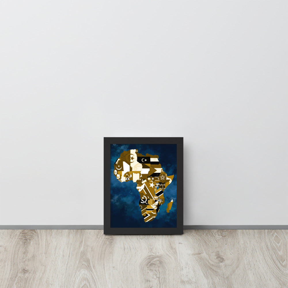 Map of Africa On A Sea Of Blue With Flags Framed Poster - HipHatter