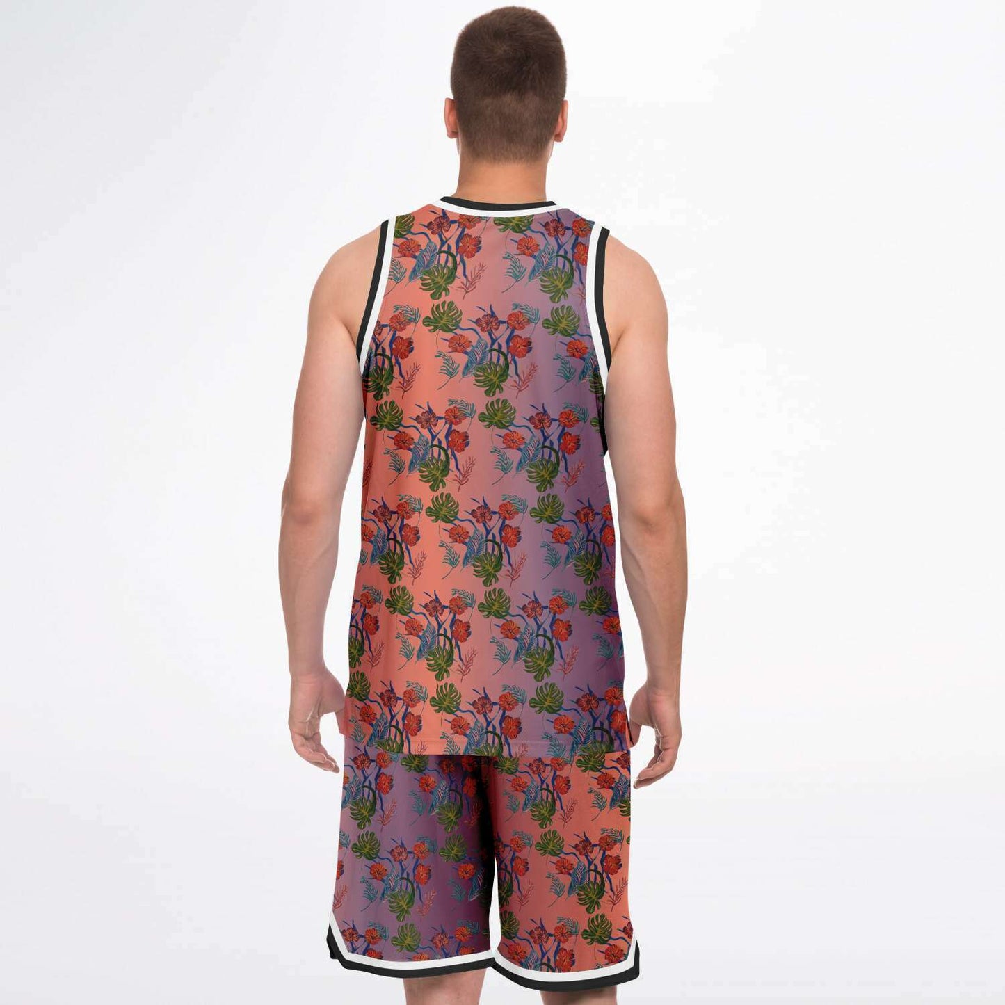 Tropical Floral Print Dawn Basketball Jersey and Shorts Set - HipHatter