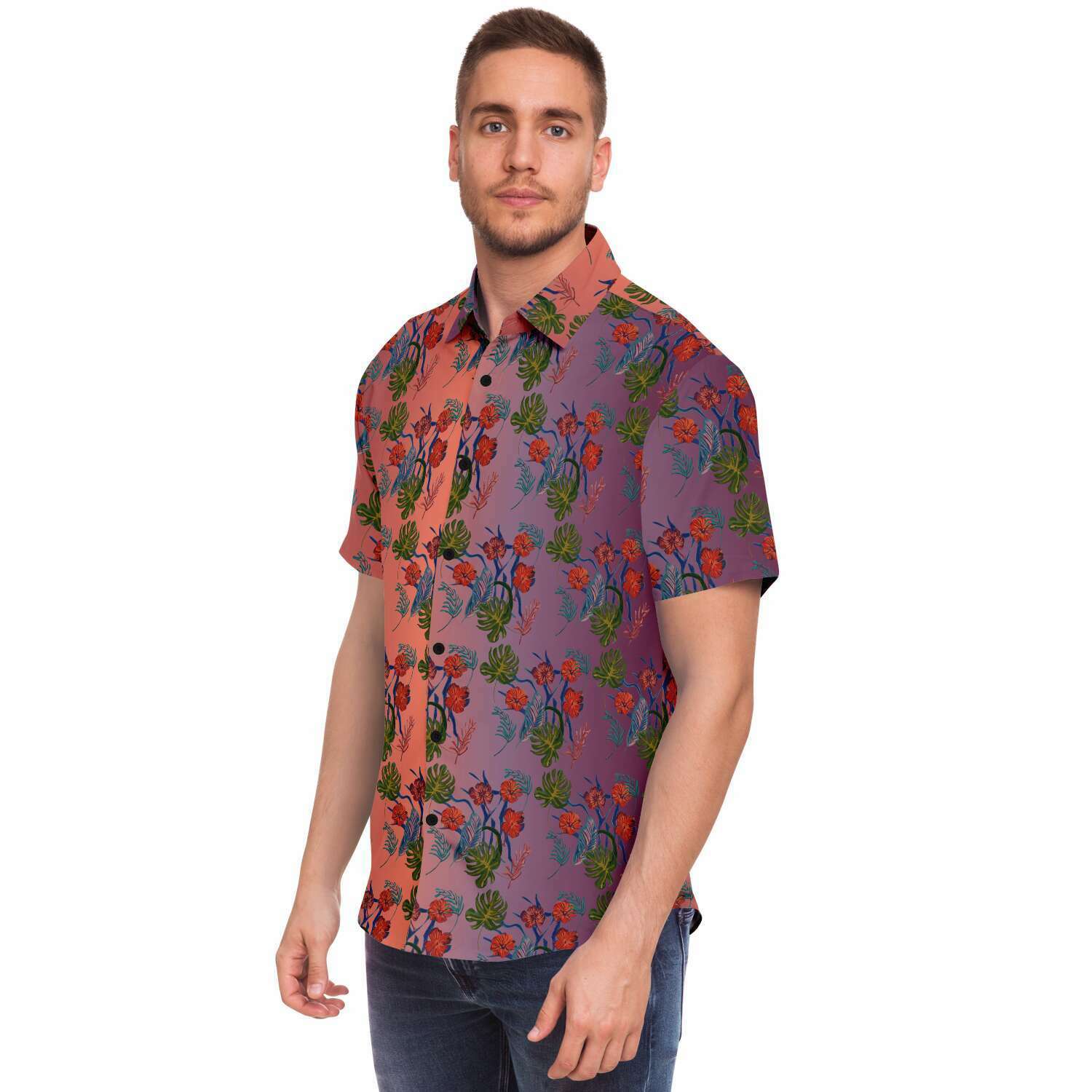 Til Dawn mens purple sky floral short sleeve shirt - HipHatter
