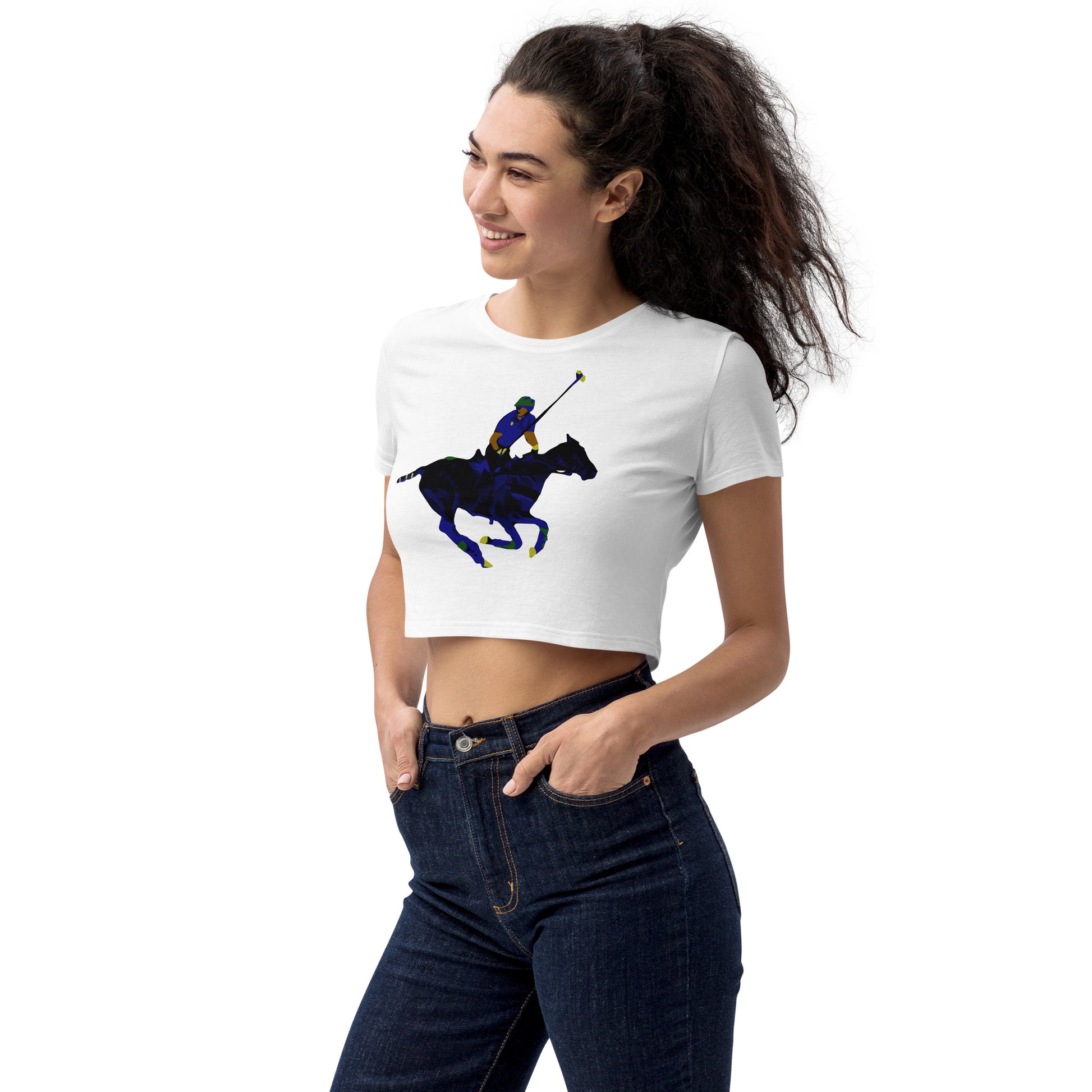 Polo Player Carib White Organic Crop Top - HipHatter