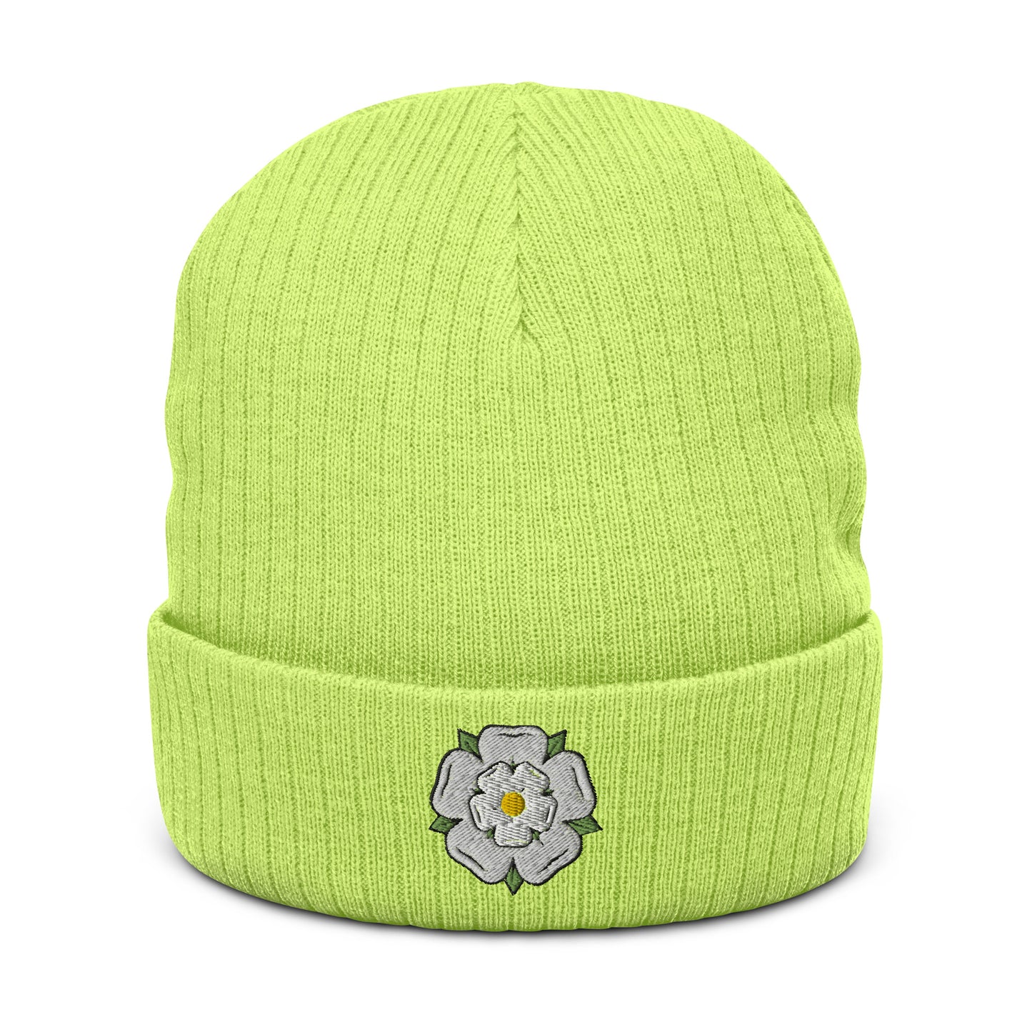 Yorkshire white rose ribbed knit beanie - HipHatter