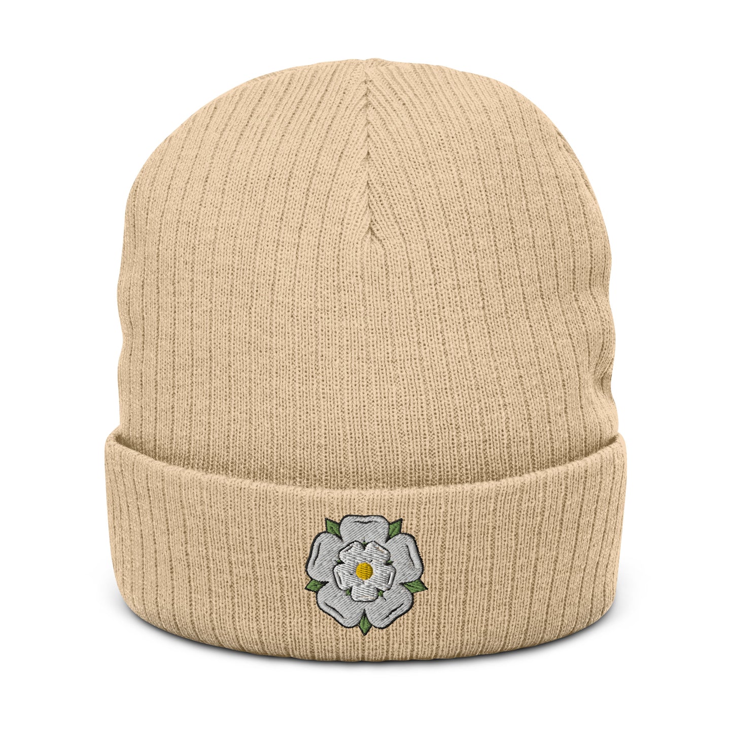 Yorkshire white rose ribbed knit beanie - HipHatter