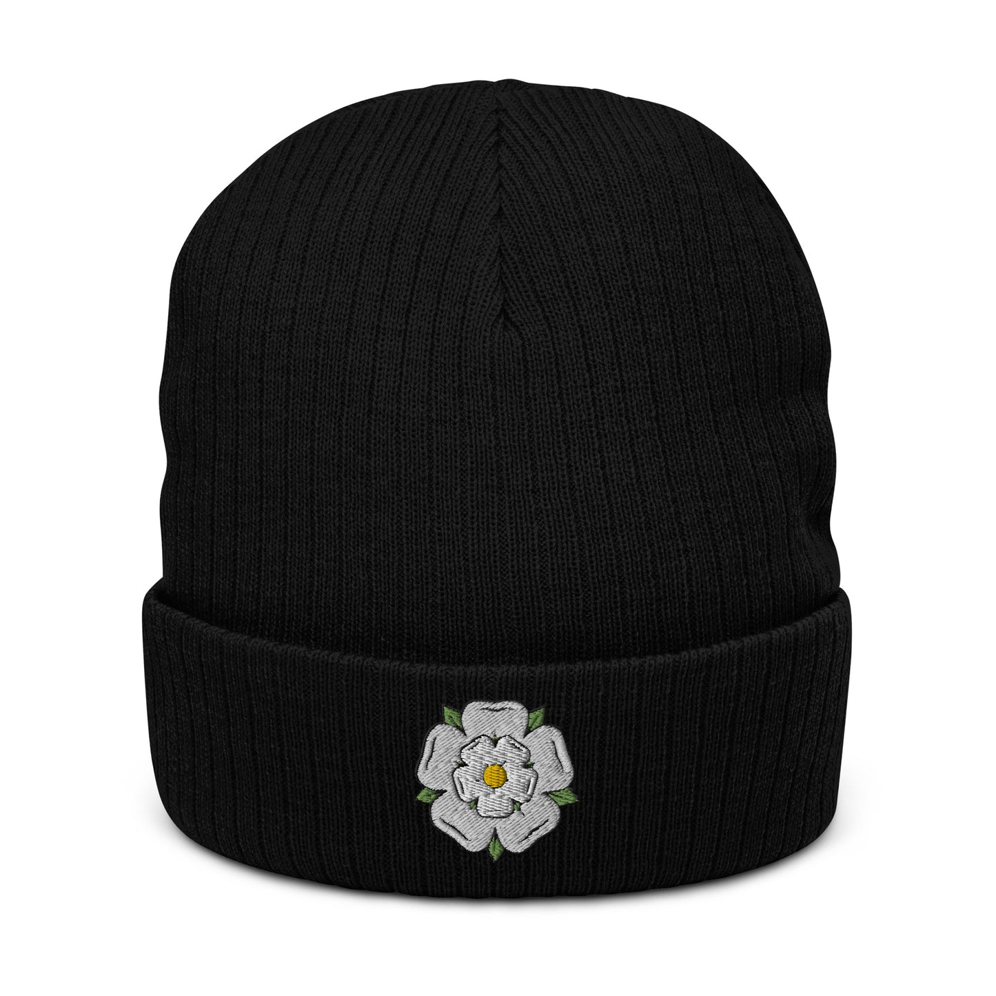 Yorkshire white rose ribbed knit beanie - HipHatter