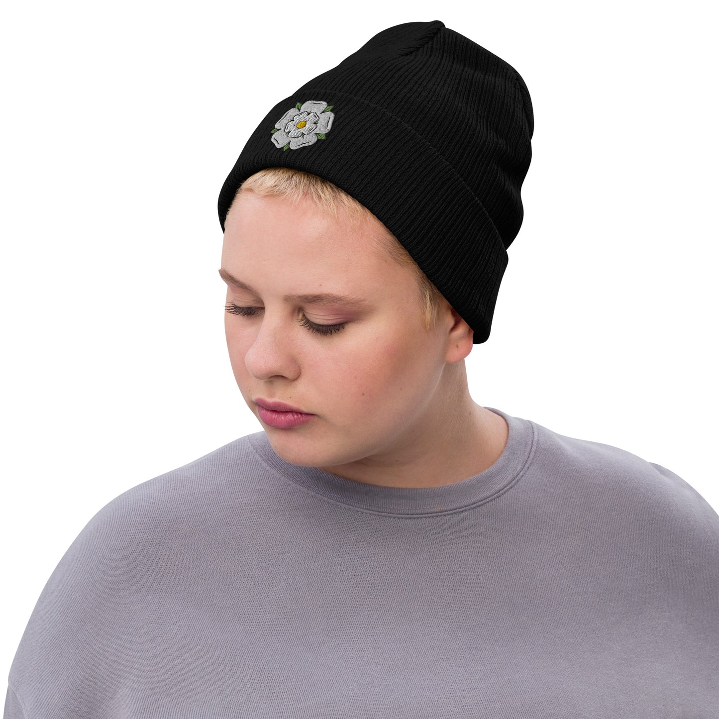 Yorkshire white rose ribbed knit beanie - HipHatter
