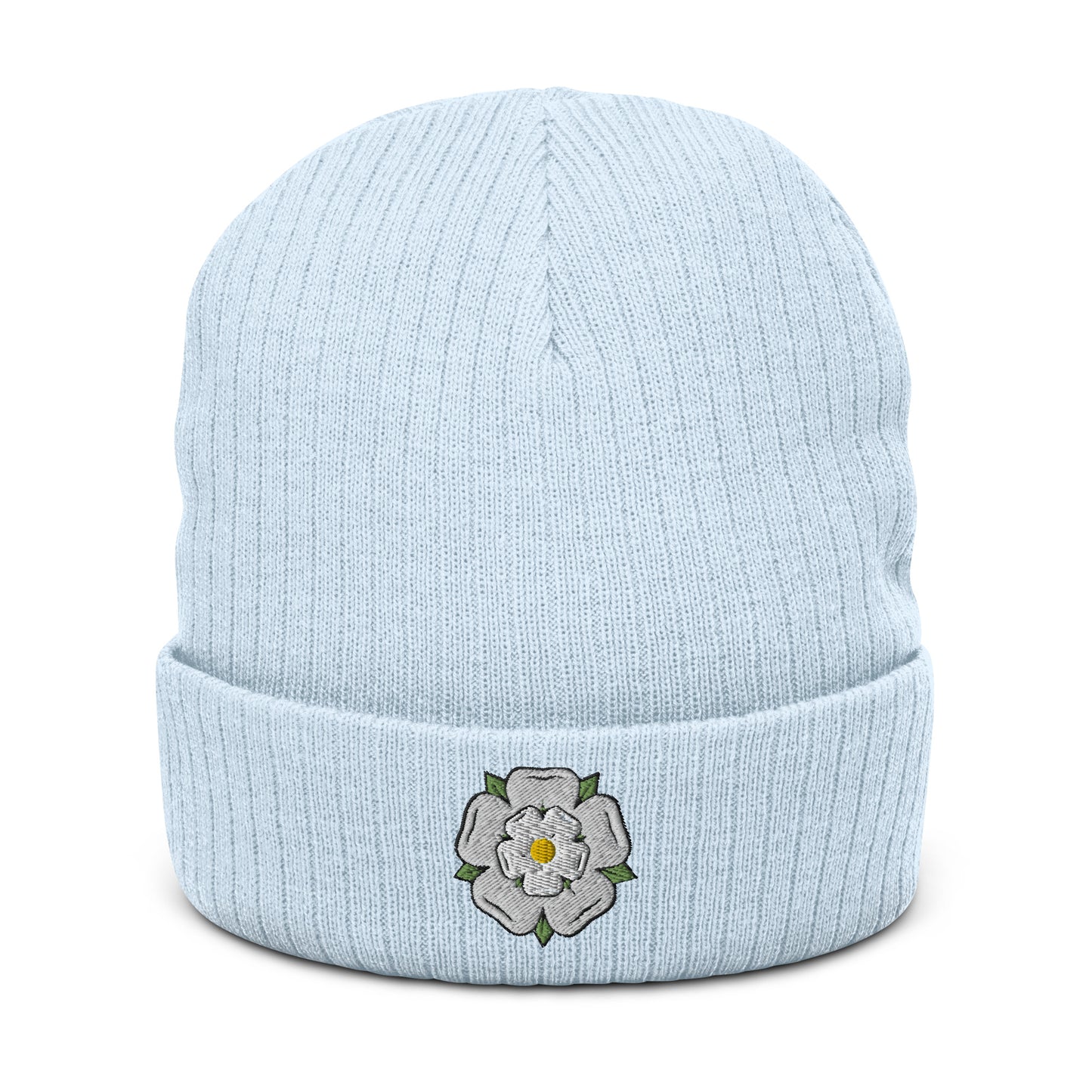 Yorkshire white rose ribbed knit beanie - HipHatter