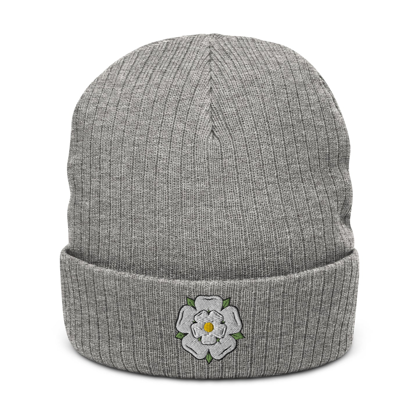 Yorkshire white rose ribbed knit beanie - HipHatter