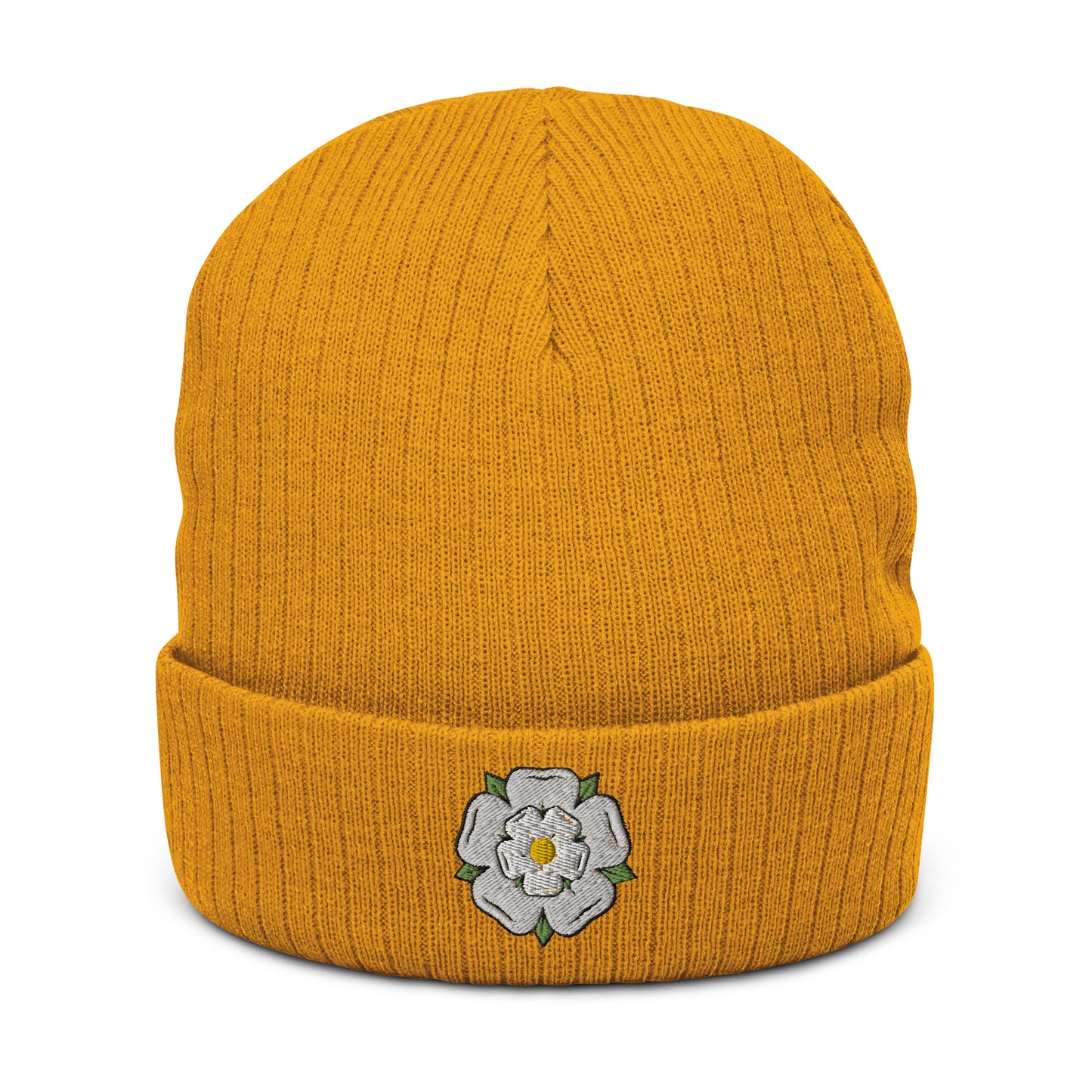 Yorkshire white rose ribbed knit beanie - HipHatter