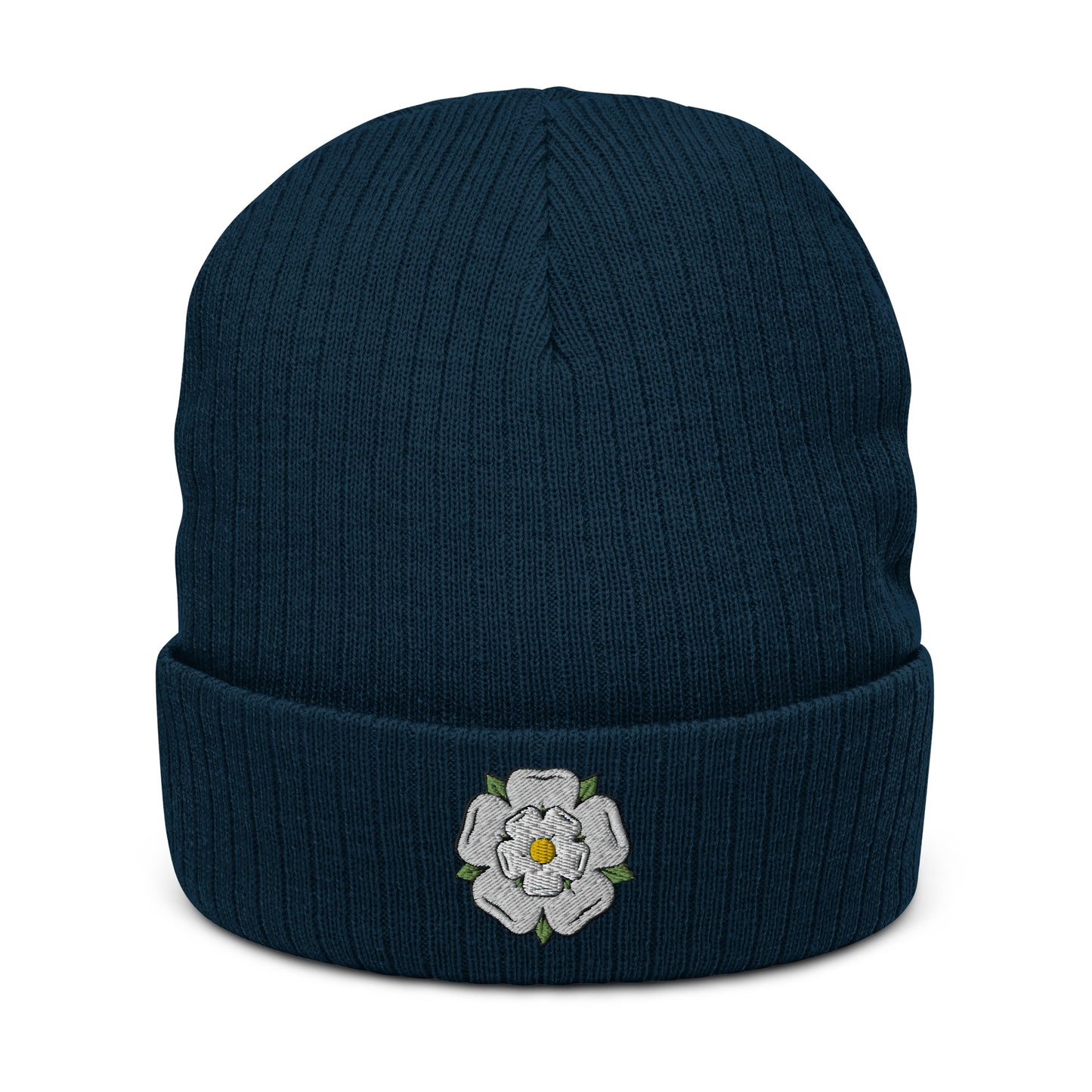 Yorkshire white rose ribbed knit beanie - HipHatter