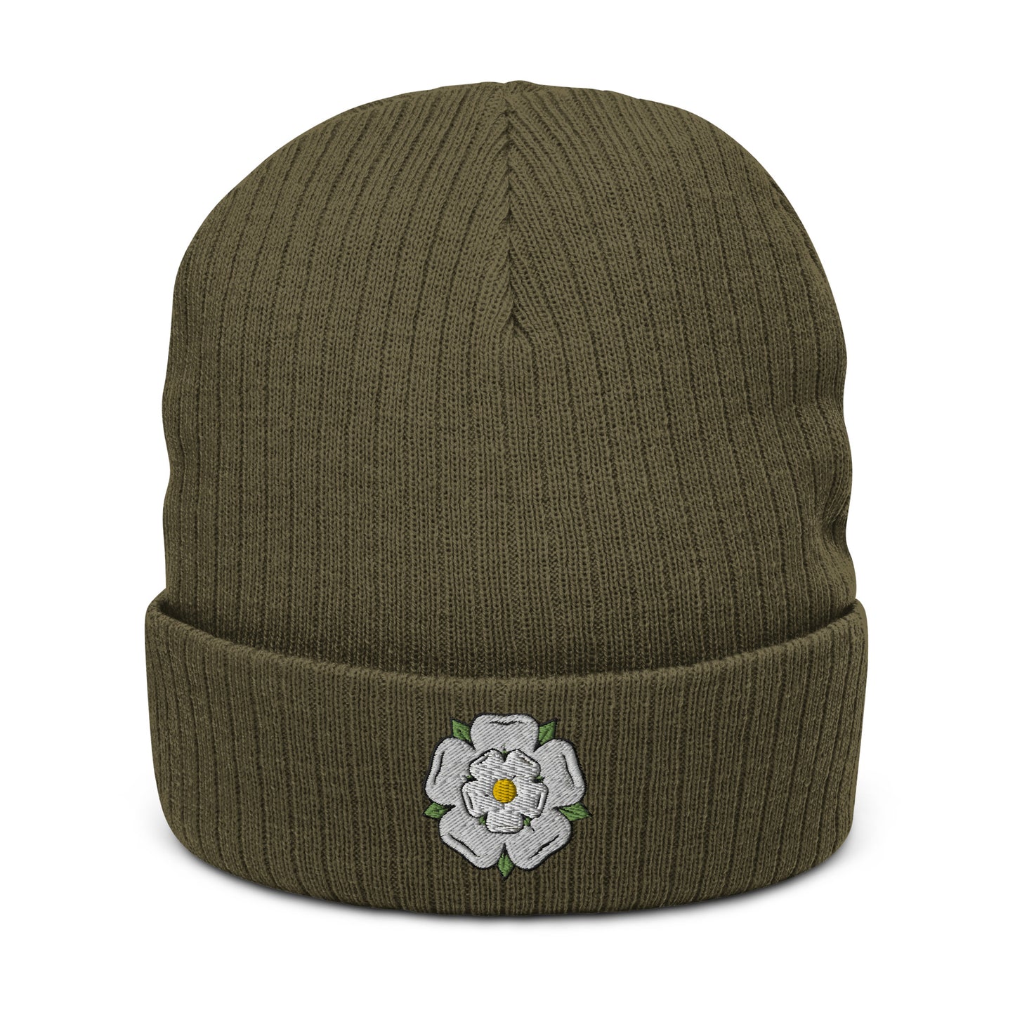 Yorkshire white rose ribbed knit beanie - HipHatter