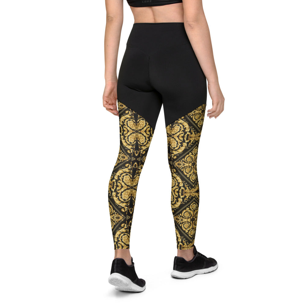 Baroque Scarf Print Compression Sports Leggings - HipHatter
