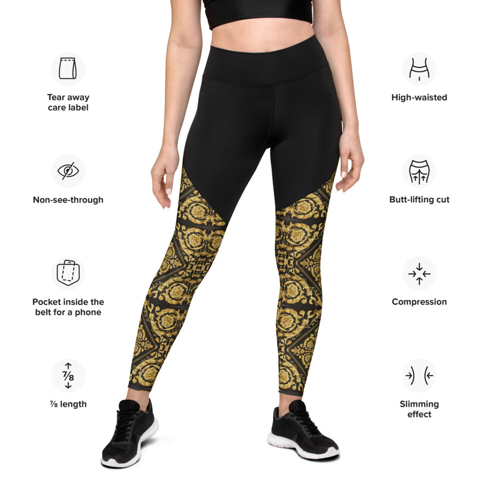 Baroque Scarf Print Compression Sports Leggings - HipHatter