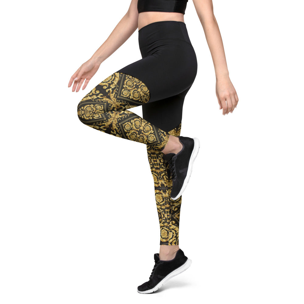Baroque Scarf Print Compression Sports Leggings - HipHatter