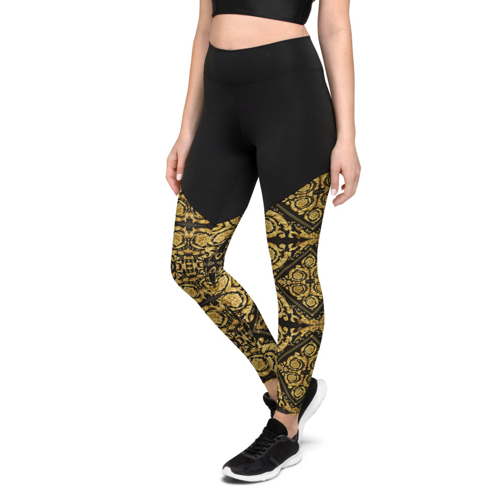 Baroque Scarf Print Compression Sports Leggings - HipHatter
