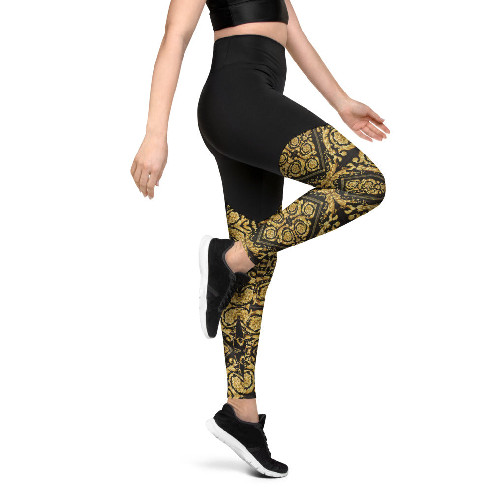 Baroque Scarf Print Compression Sports Leggings - HipHatter