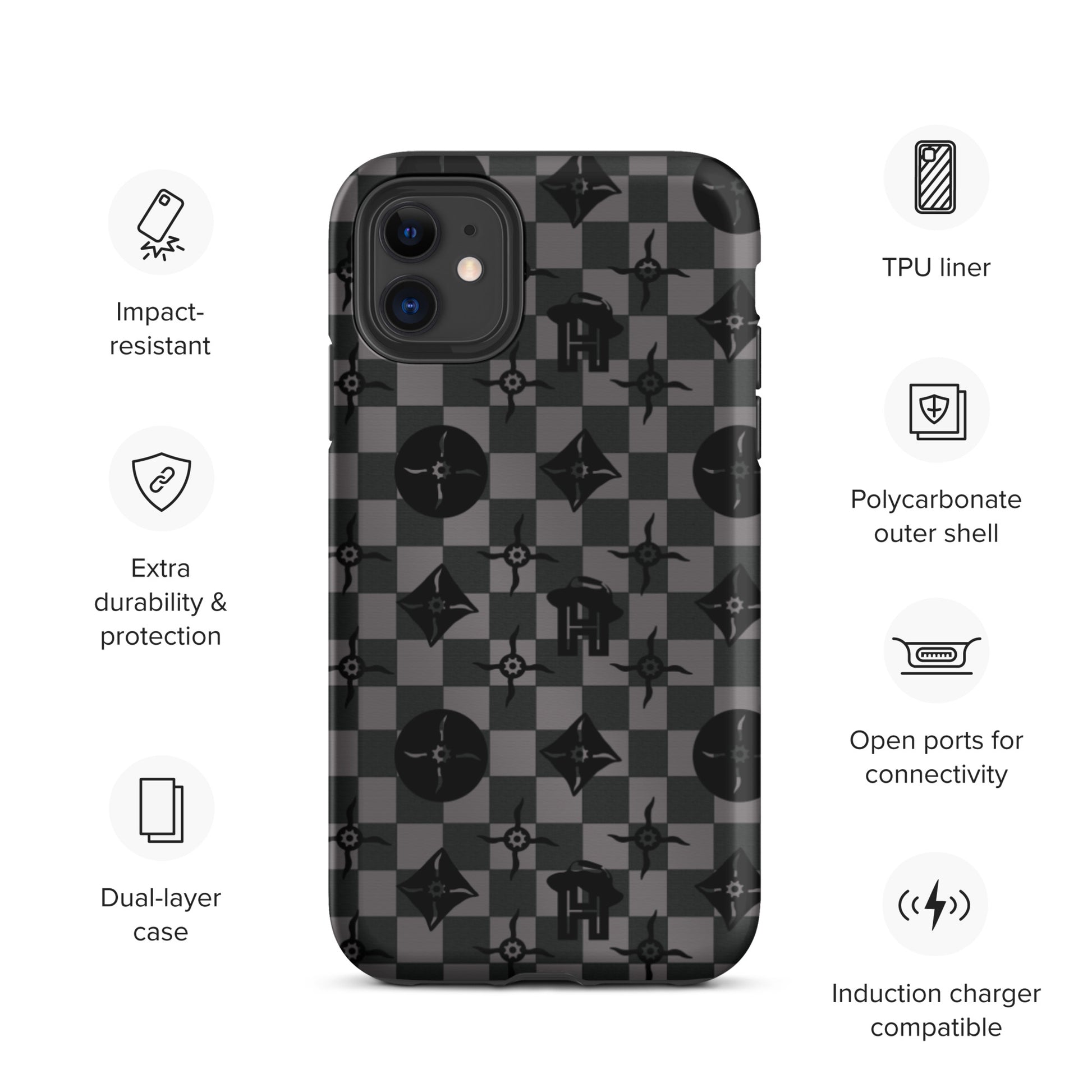 Grey and Black Plaid Monogram Tough iPhone Case - HipHatter