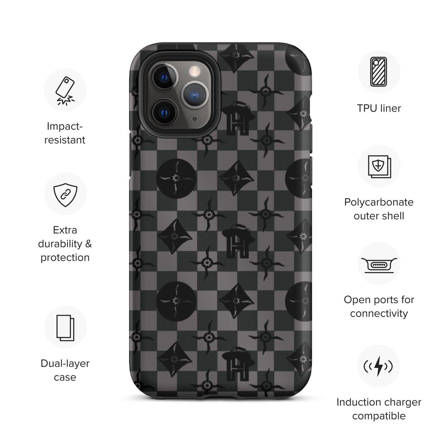 Grey and Black Plaid Monogram Tough iPhone Case - HipHatter