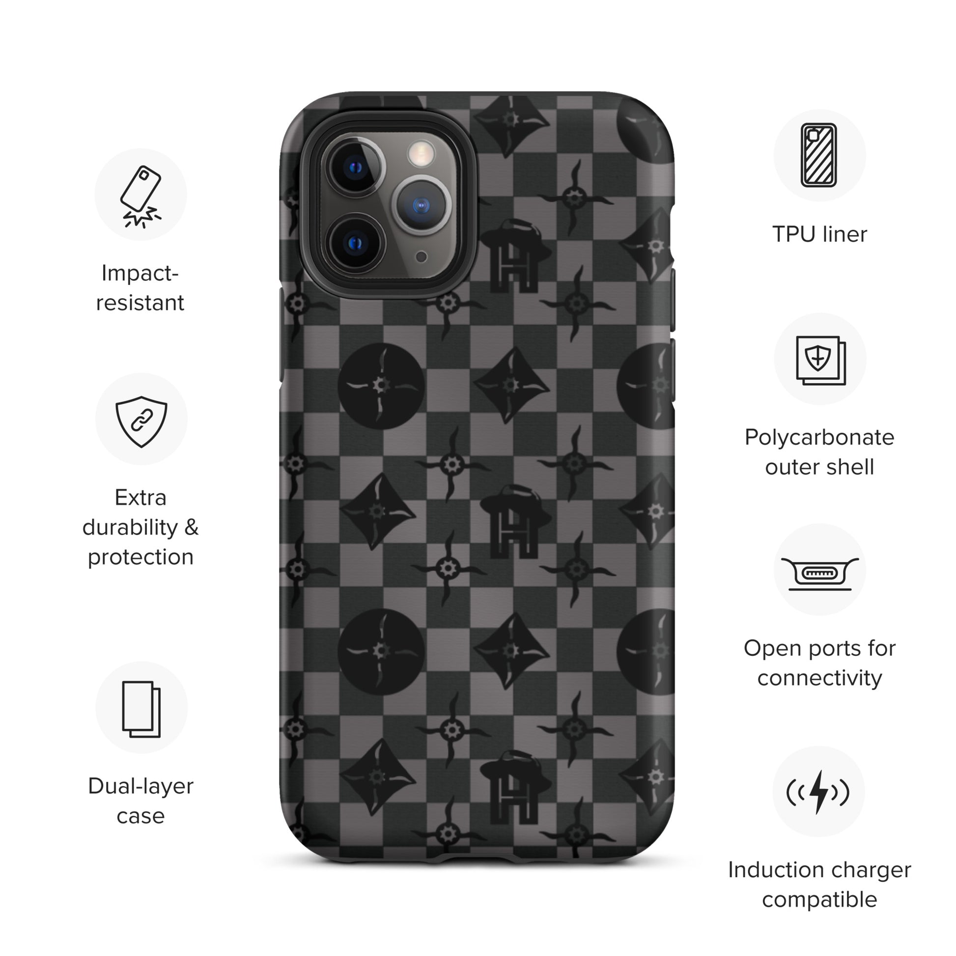 Grey and Black Plaid Monogram Tough iPhone Case - HipHatter