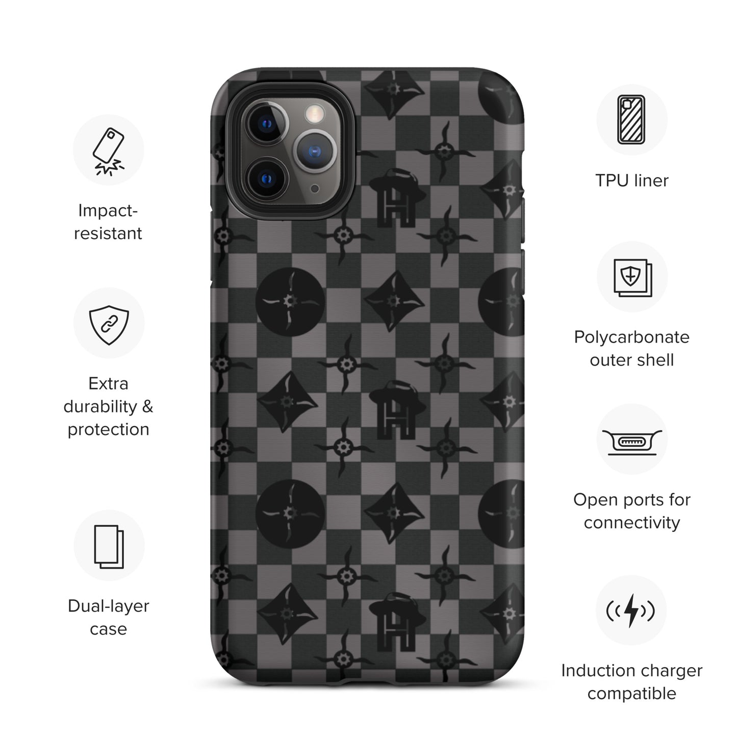 Grey and Black Plaid Monogram Tough iPhone Case - HipHatter