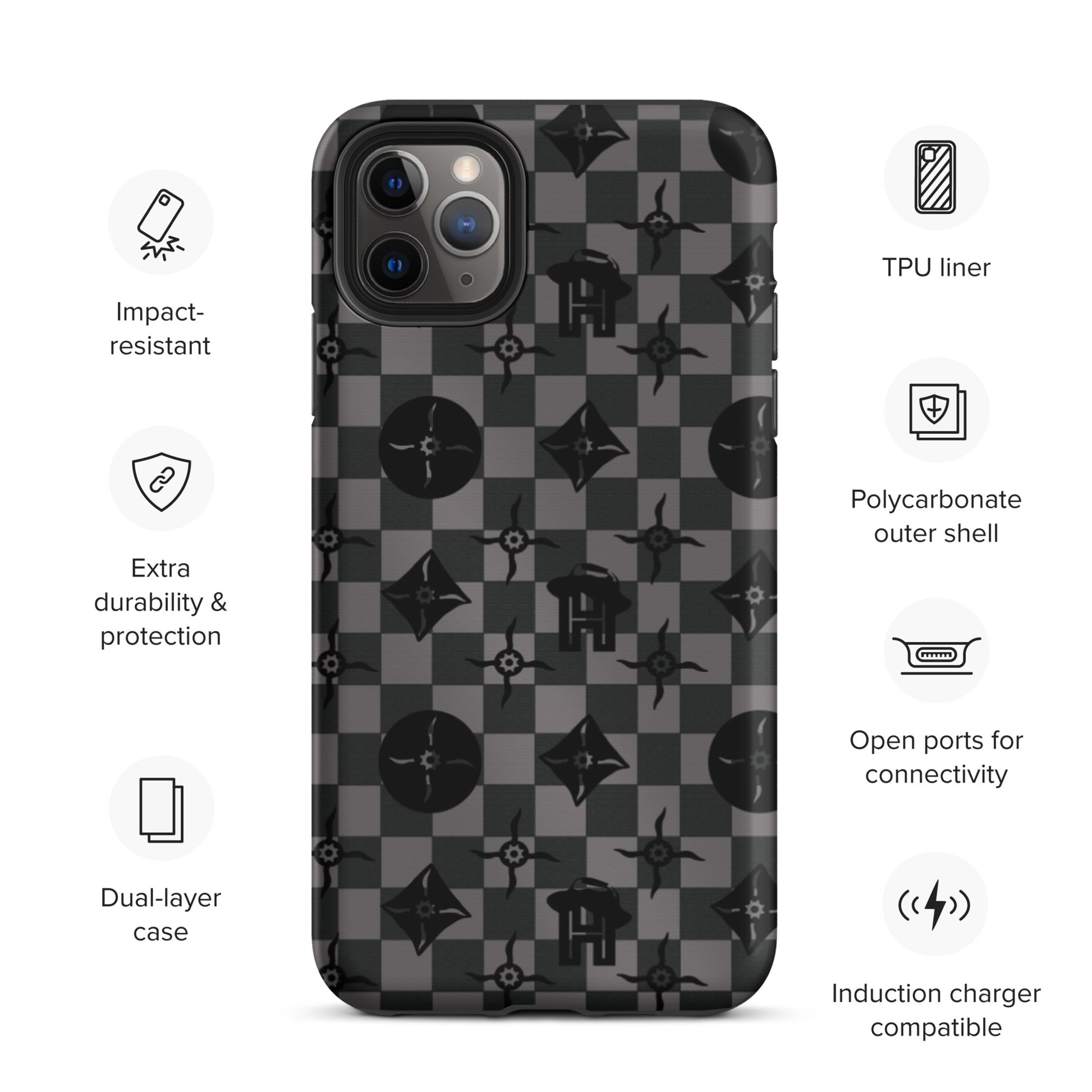 Grey and Black Plaid Monogram Tough iPhone Case - HipHatter