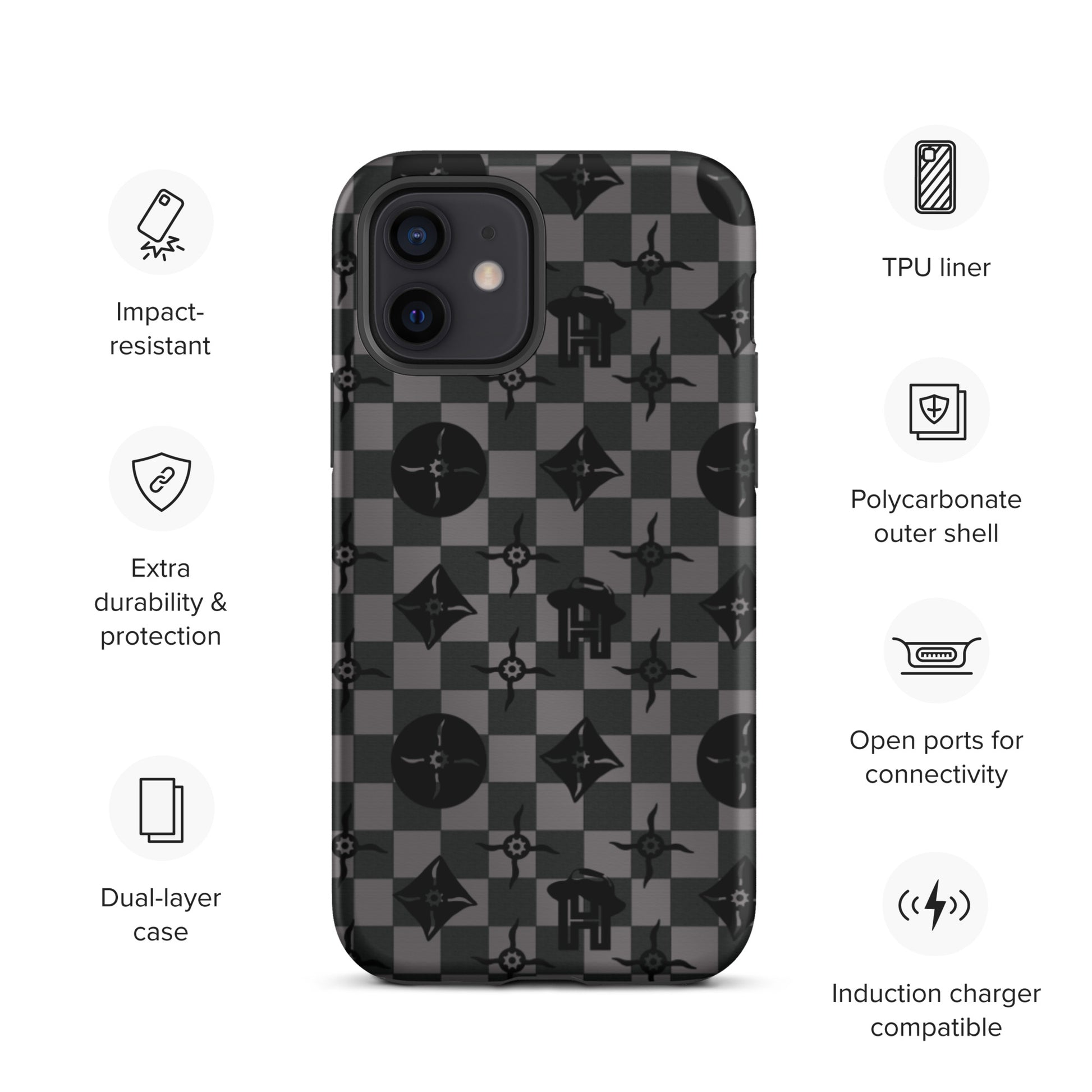 Grey and Black Plaid Monogram Tough iPhone Case - HipHatter