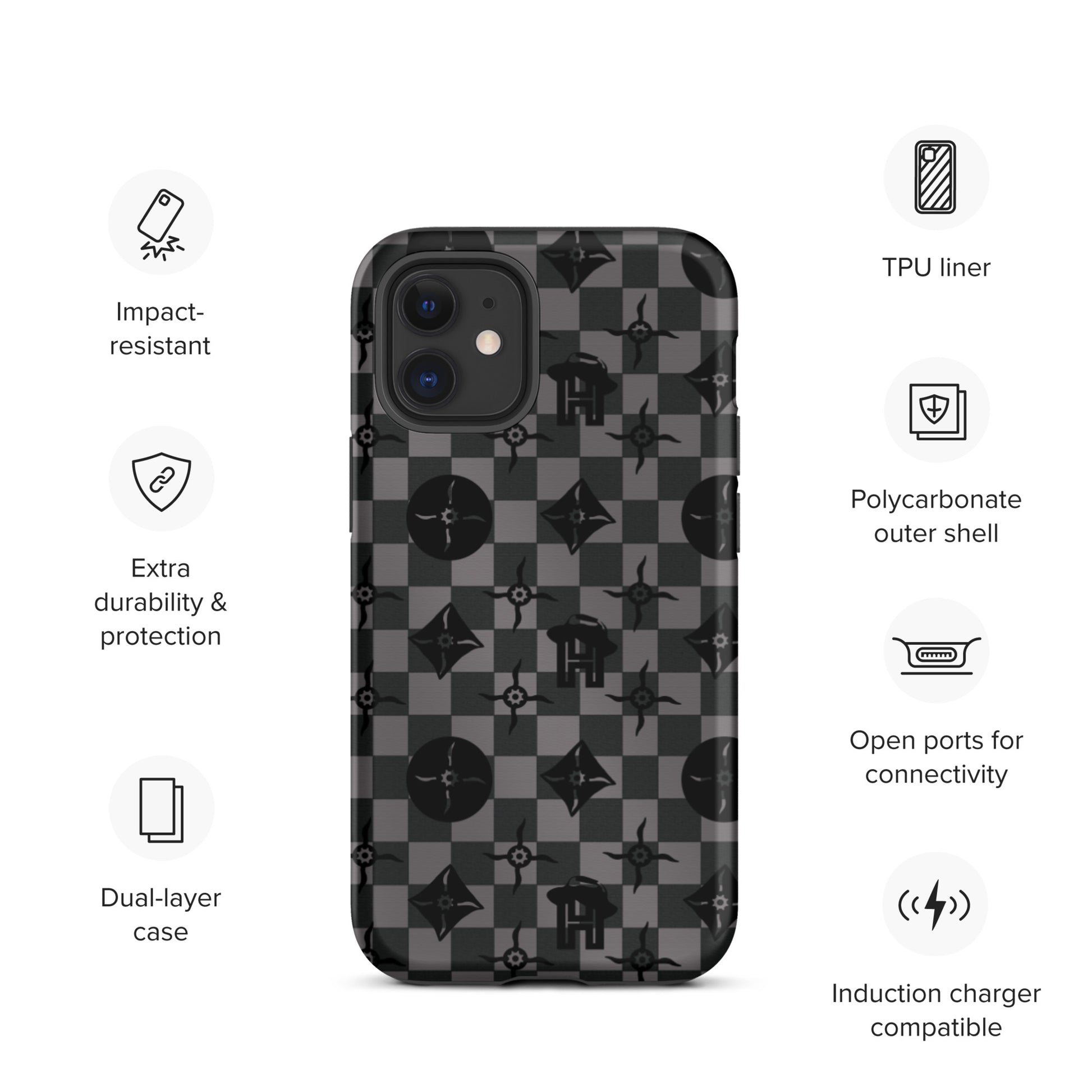 Grey and Black Plaid Monogram Tough iPhone Case - HipHatter
