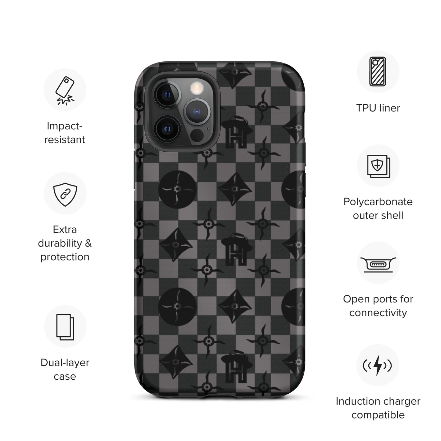 Grey and Black Plaid Monogram Tough iPhone Case - HipHatter