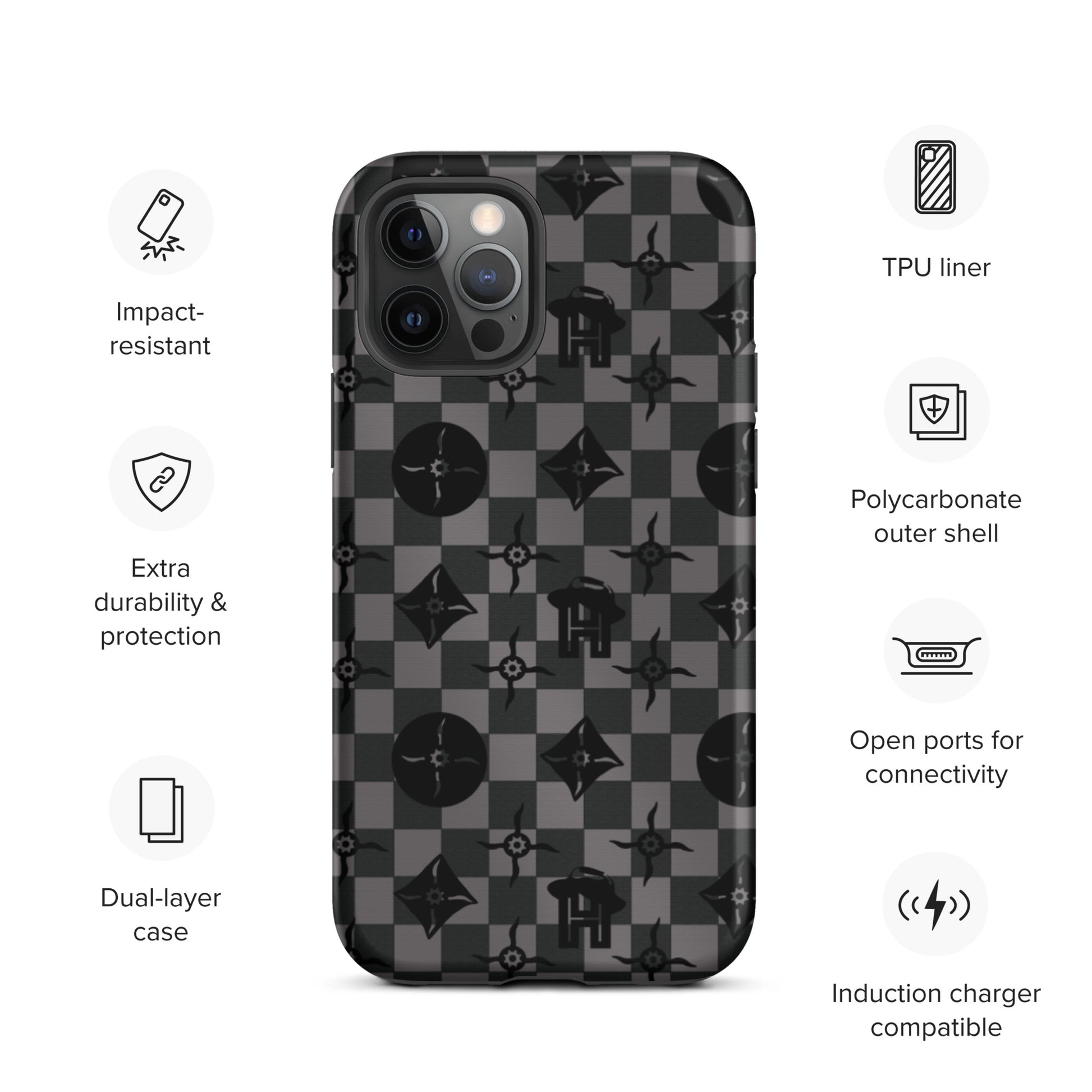 Grey and Black Plaid Monogram Tough iPhone Case - HipHatter