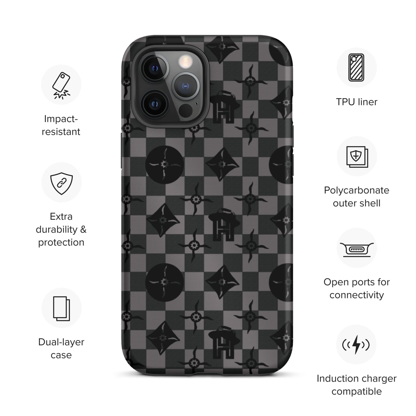 Grey and Black Plaid Monogram Tough iPhone Case - HipHatter
