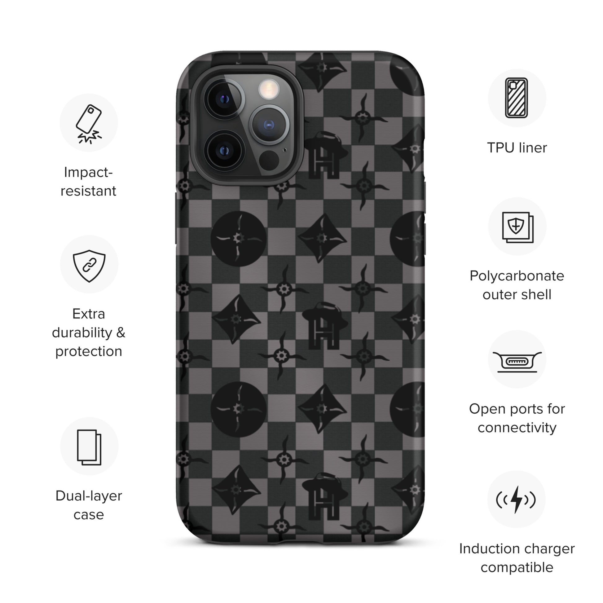 Grey and Black Plaid Monogram Tough iPhone Case - HipHatter