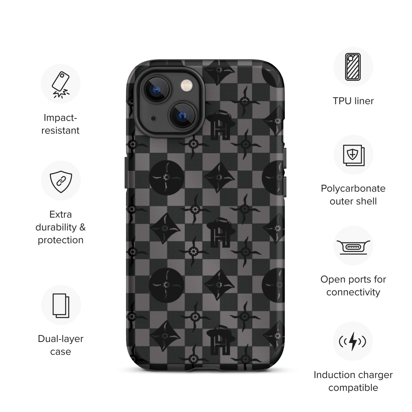Grey and Black Plaid Monogram Tough iPhone Case - HipHatter