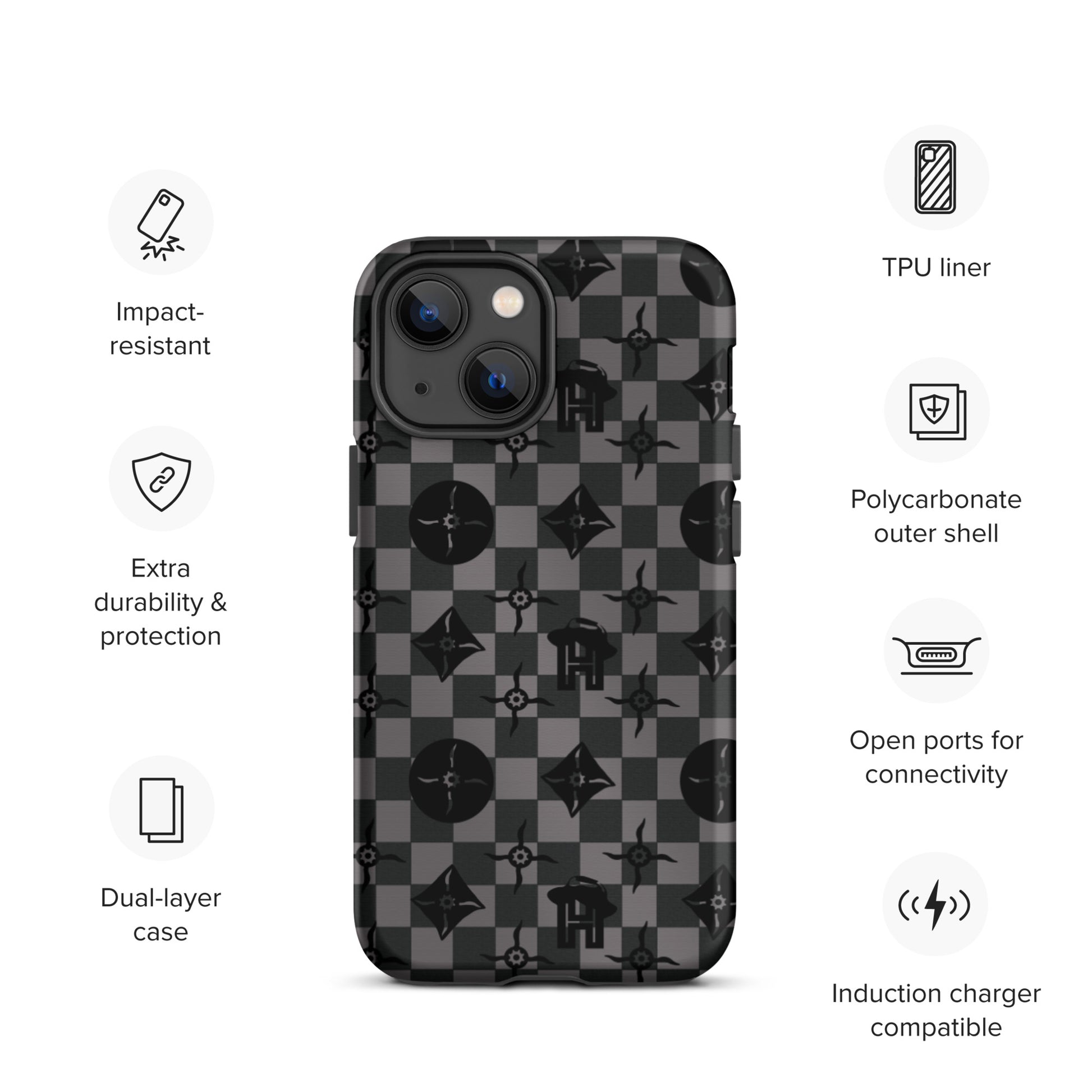 Grey and Black Plaid Monogram Tough iPhone Case - HipHatter