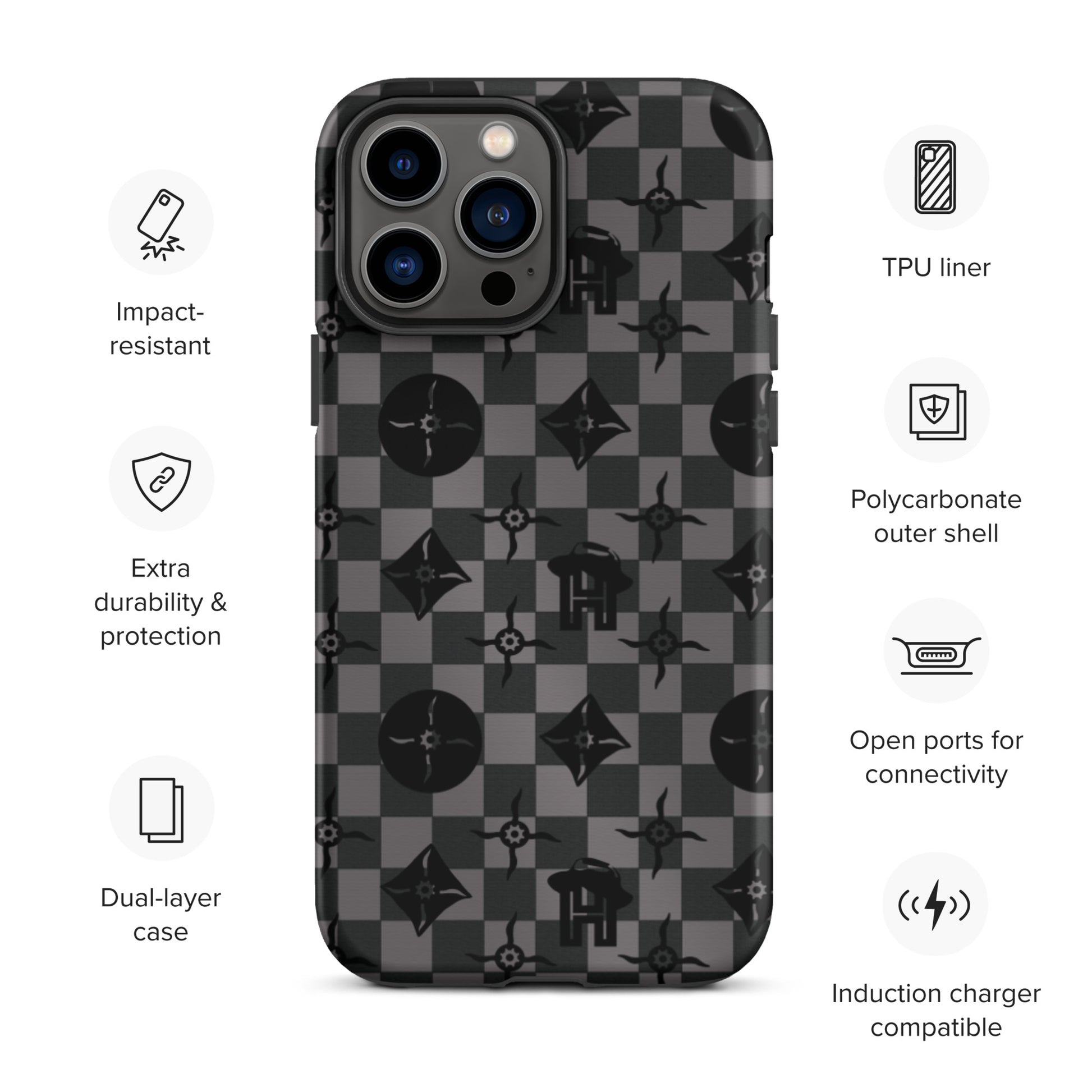 Grey and Black Plaid Monogram Tough iPhone Case - HipHatter