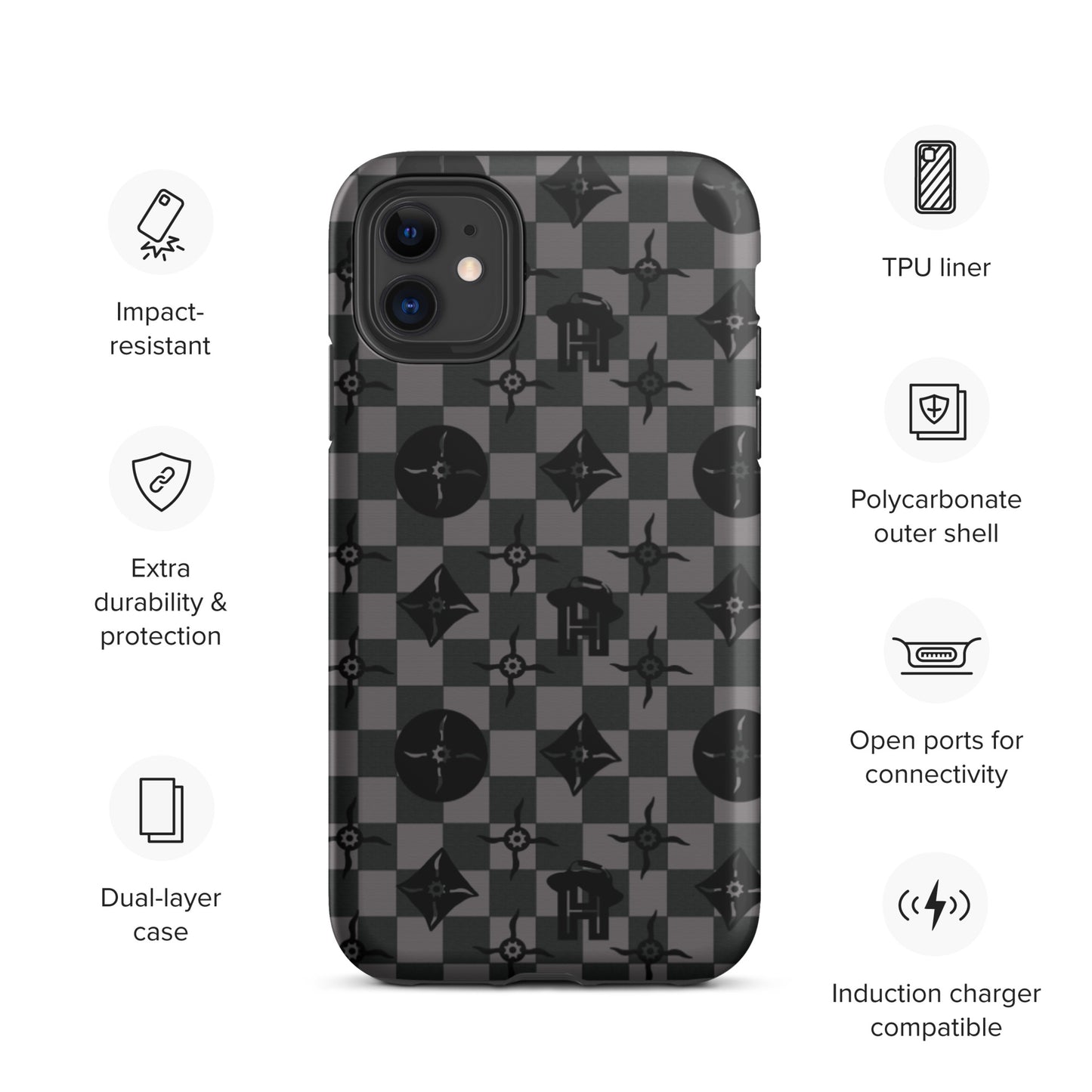 Grey and Black Plaid Monogram Tough iPhone Case - HipHatter