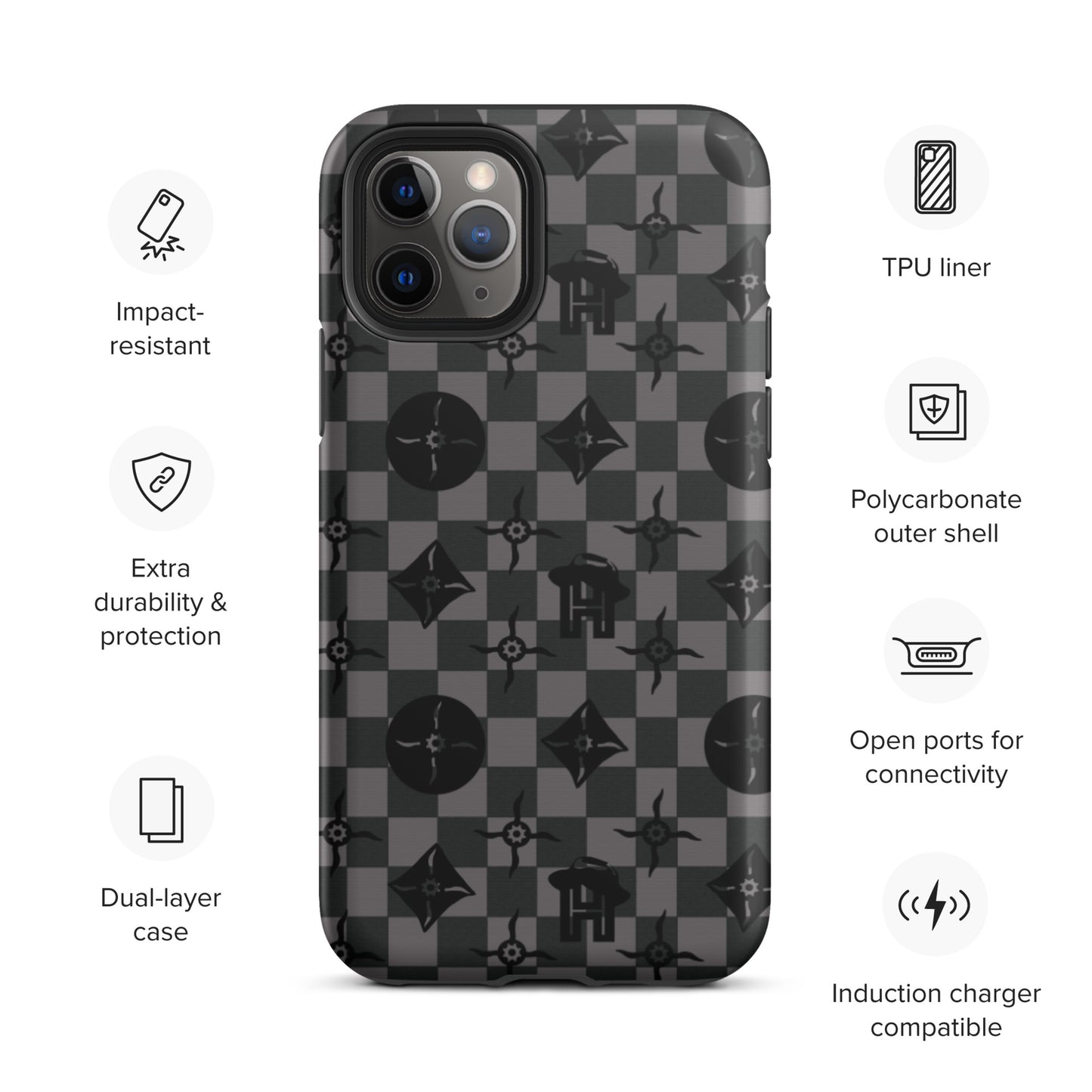 Grey and Black Plaid Monogram Tough iPhone Case - HipHatter