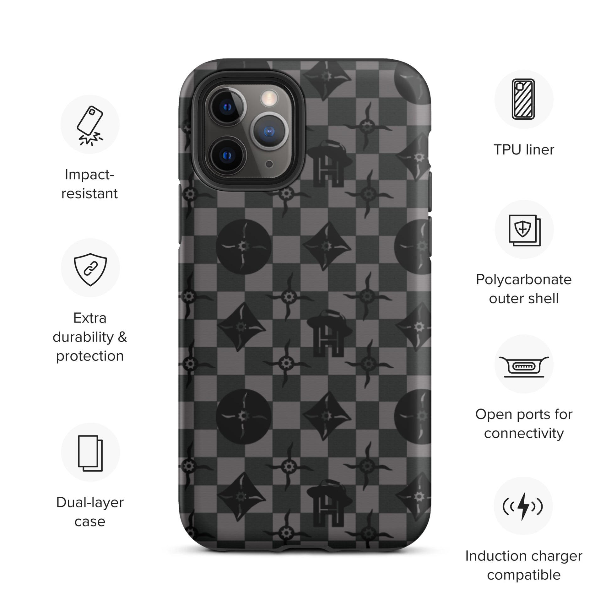 Grey and Black Plaid Monogram Tough iPhone Case - HipHatter