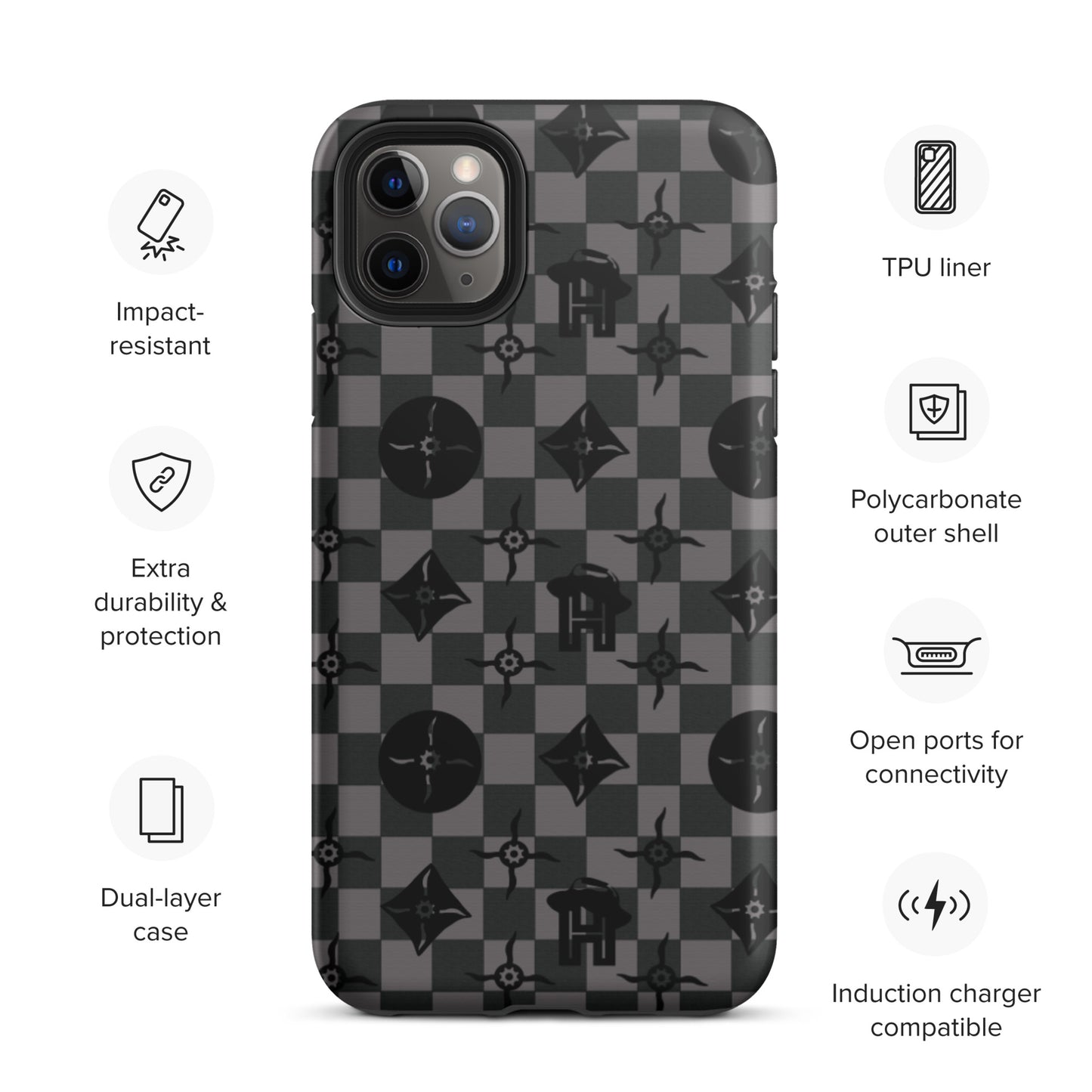 Grey and Black Plaid Monogram Tough iPhone Case - HipHatter