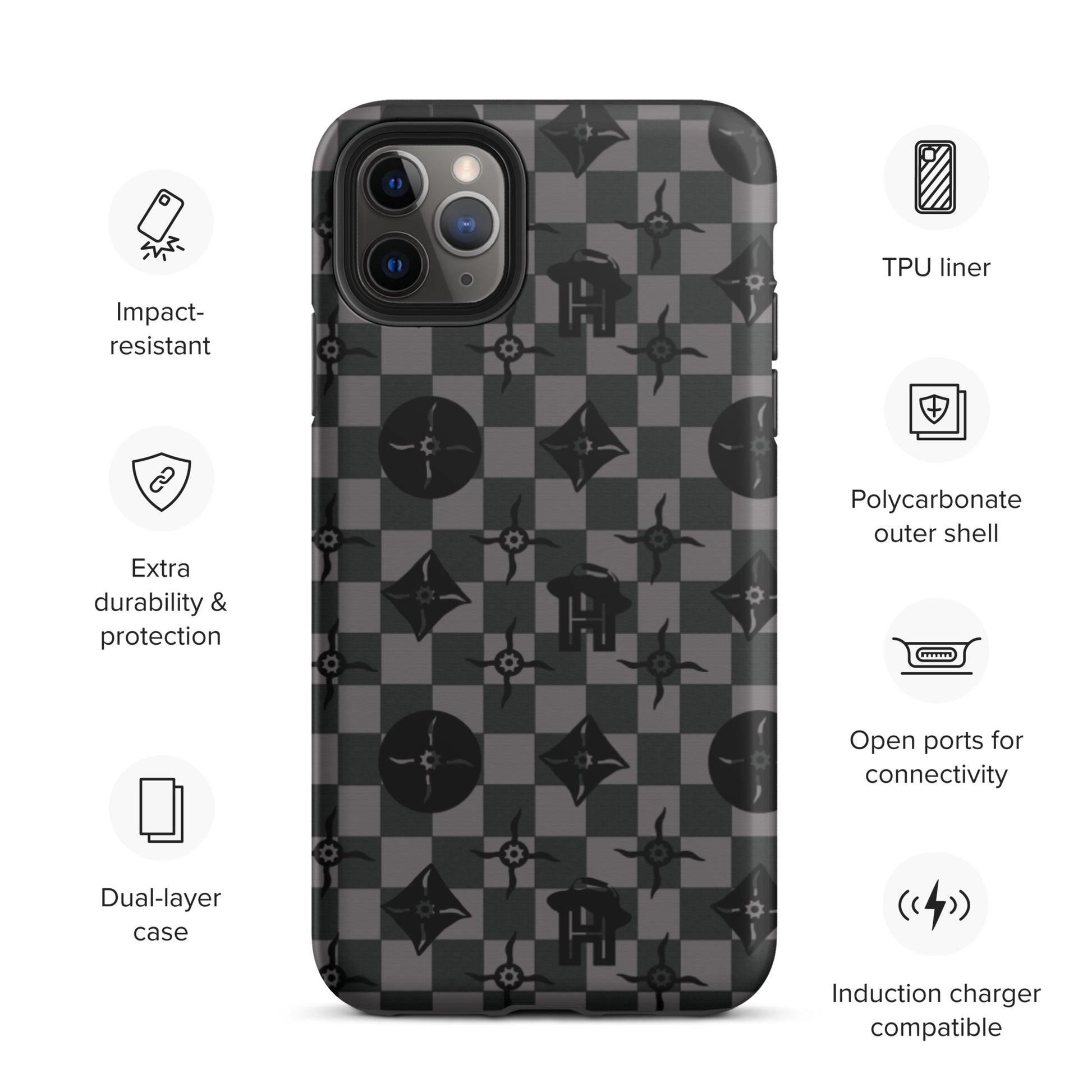 Grey and Black Plaid Monogram Tough iPhone Case - HipHatter