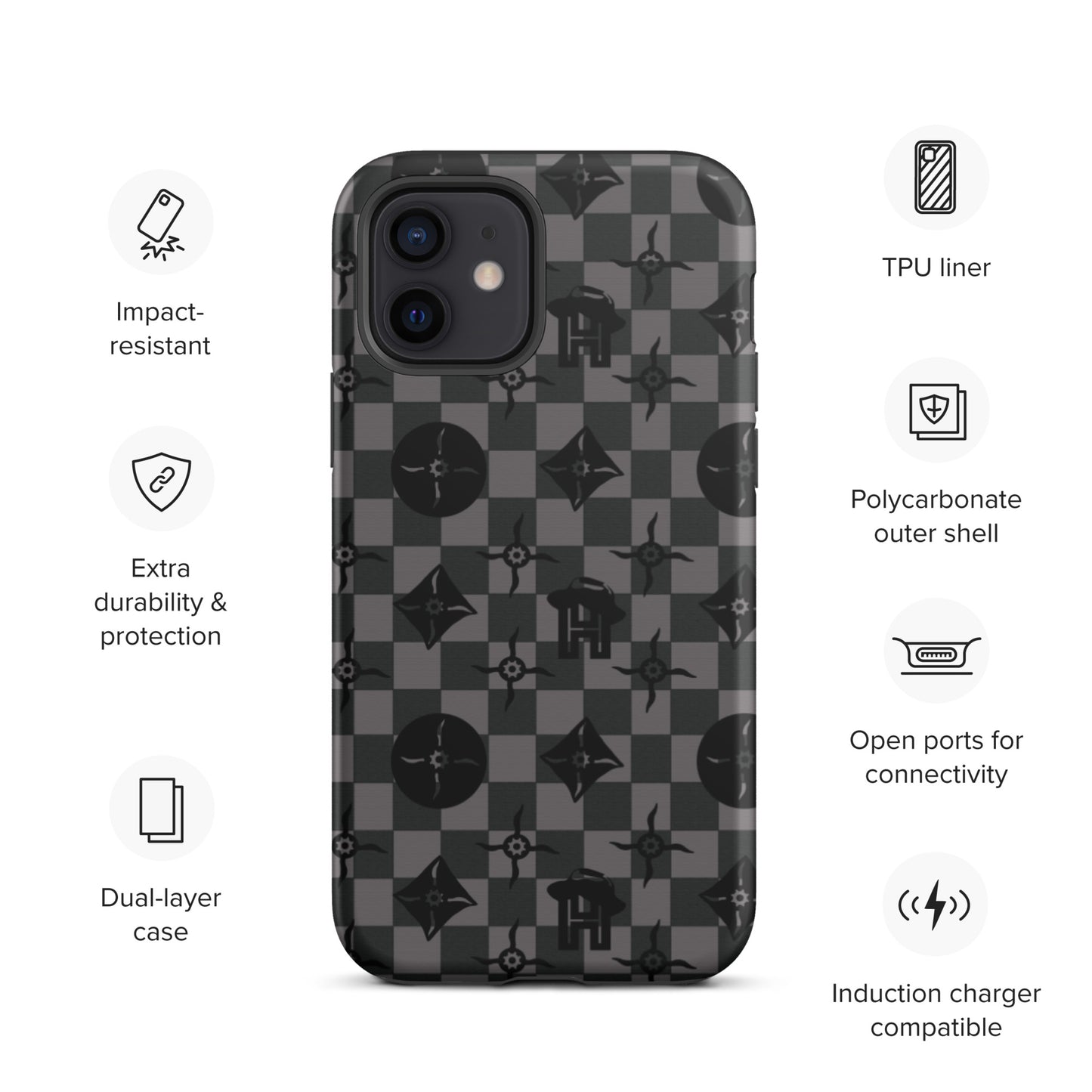 Grey and Black Plaid Monogram Tough iPhone Case - HipHatter