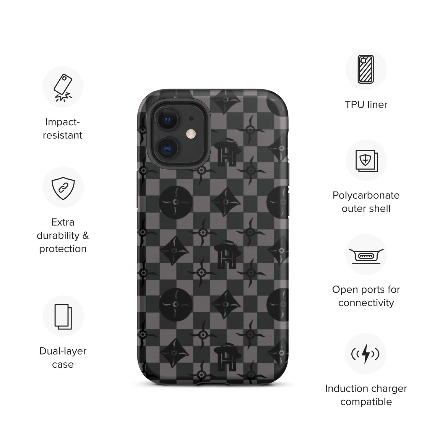 Grey and Black Plaid Monogram Tough iPhone Case - HipHatter