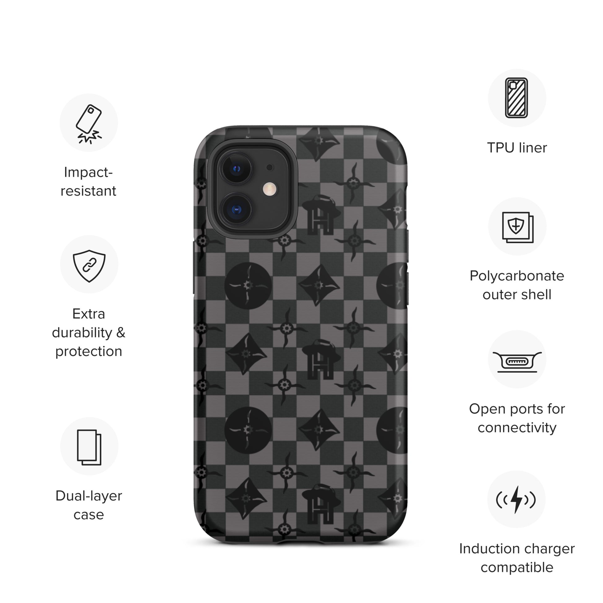 Grey and Black Plaid Monogram Tough iPhone Case - HipHatter