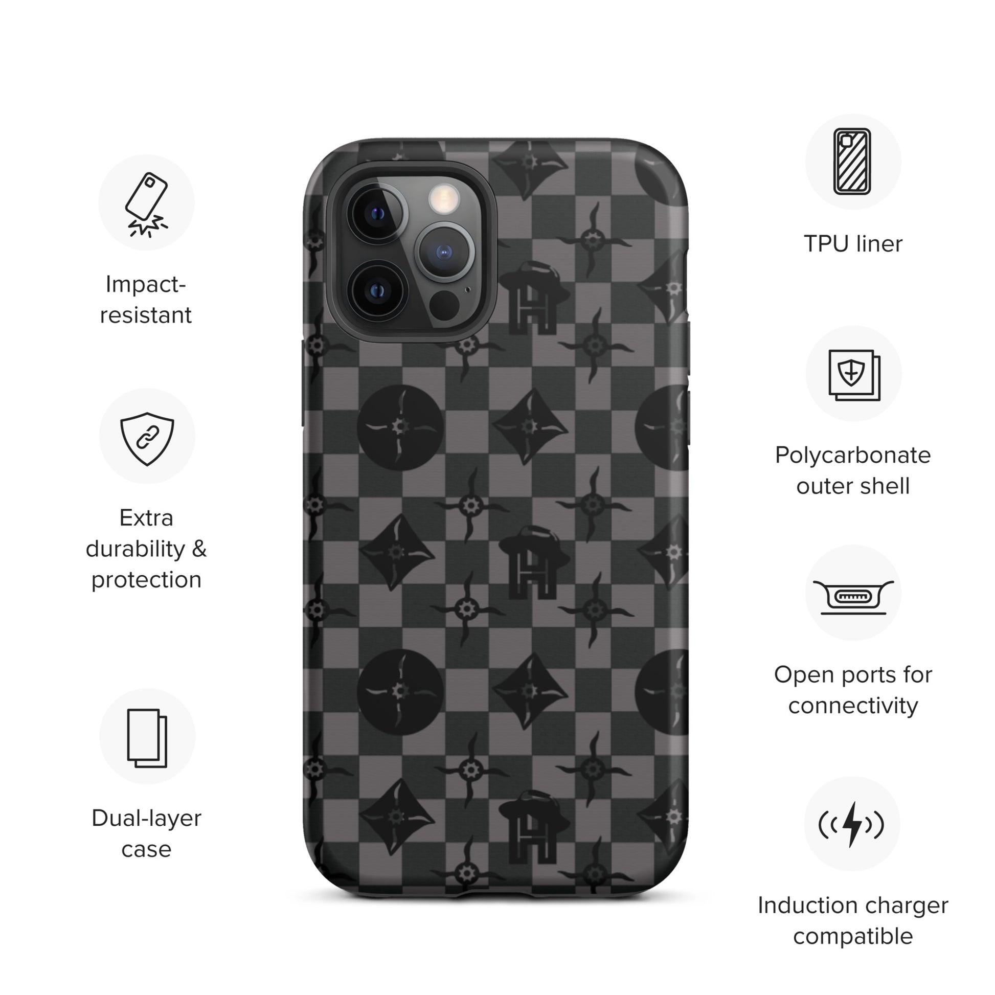Grey and Black Plaid Monogram Tough iPhone Case - HipHatter