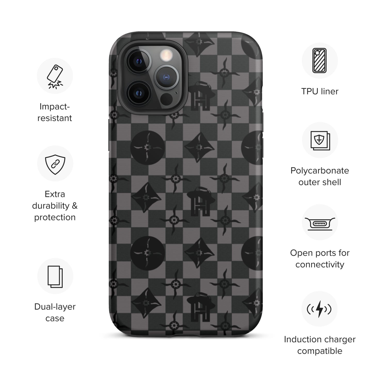 Grey and Black Plaid Monogram Tough iPhone Case - HipHatter