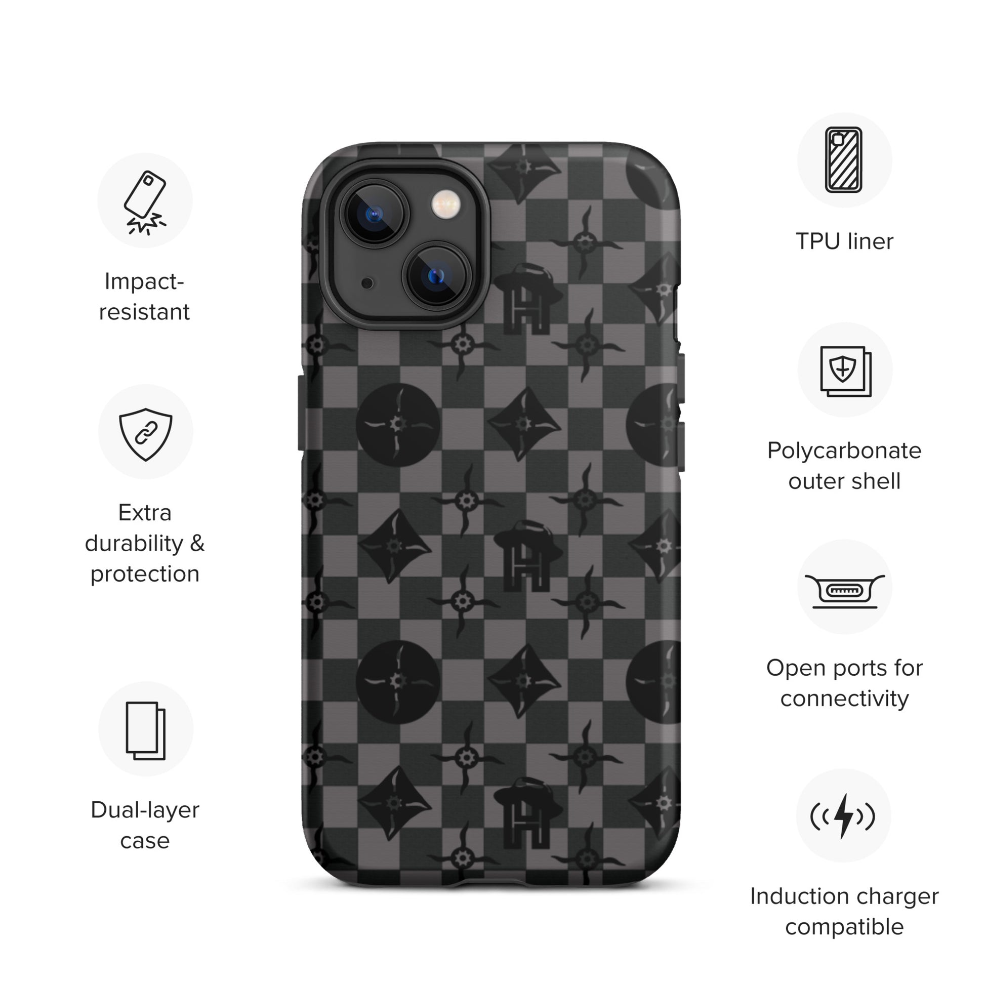 Grey and Black Plaid Monogram Tough iPhone Case - HipHatter