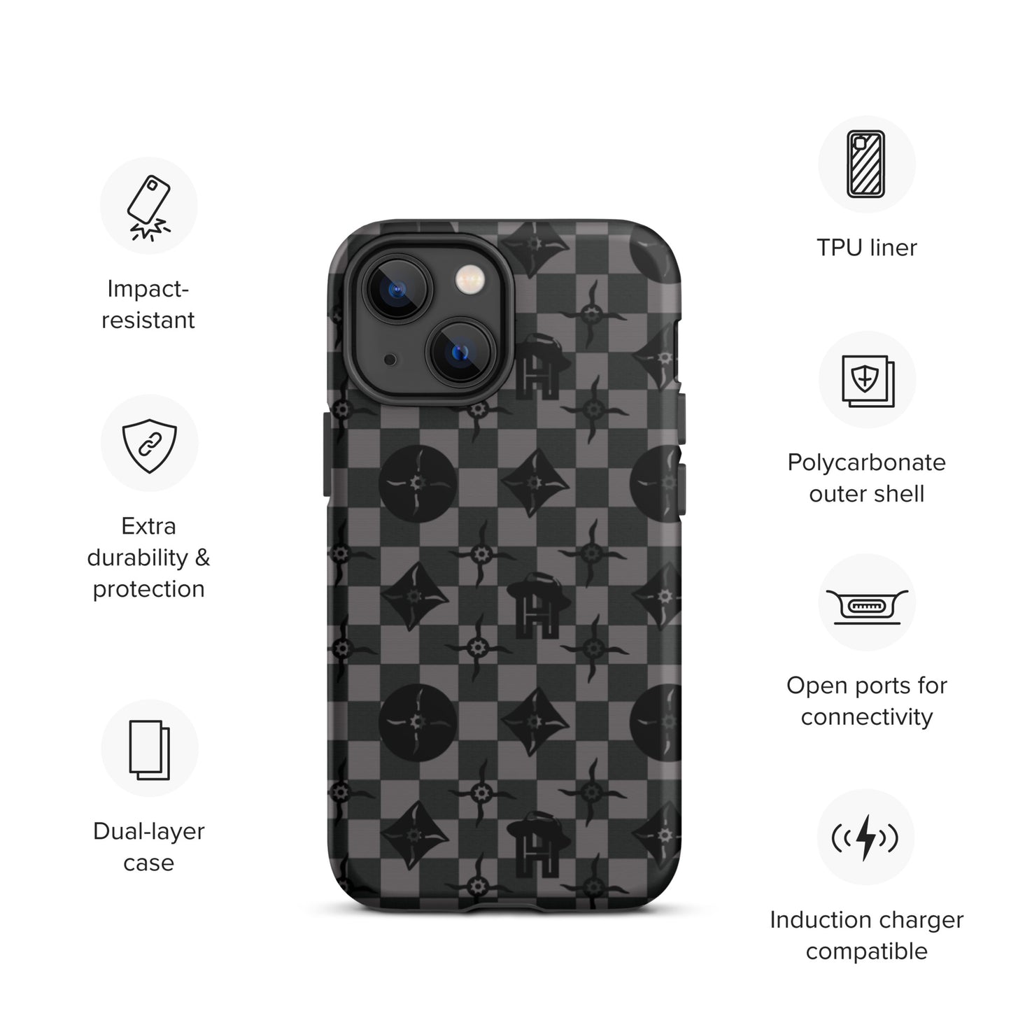 Grey and Black Plaid Monogram Tough iPhone Case - HipHatter