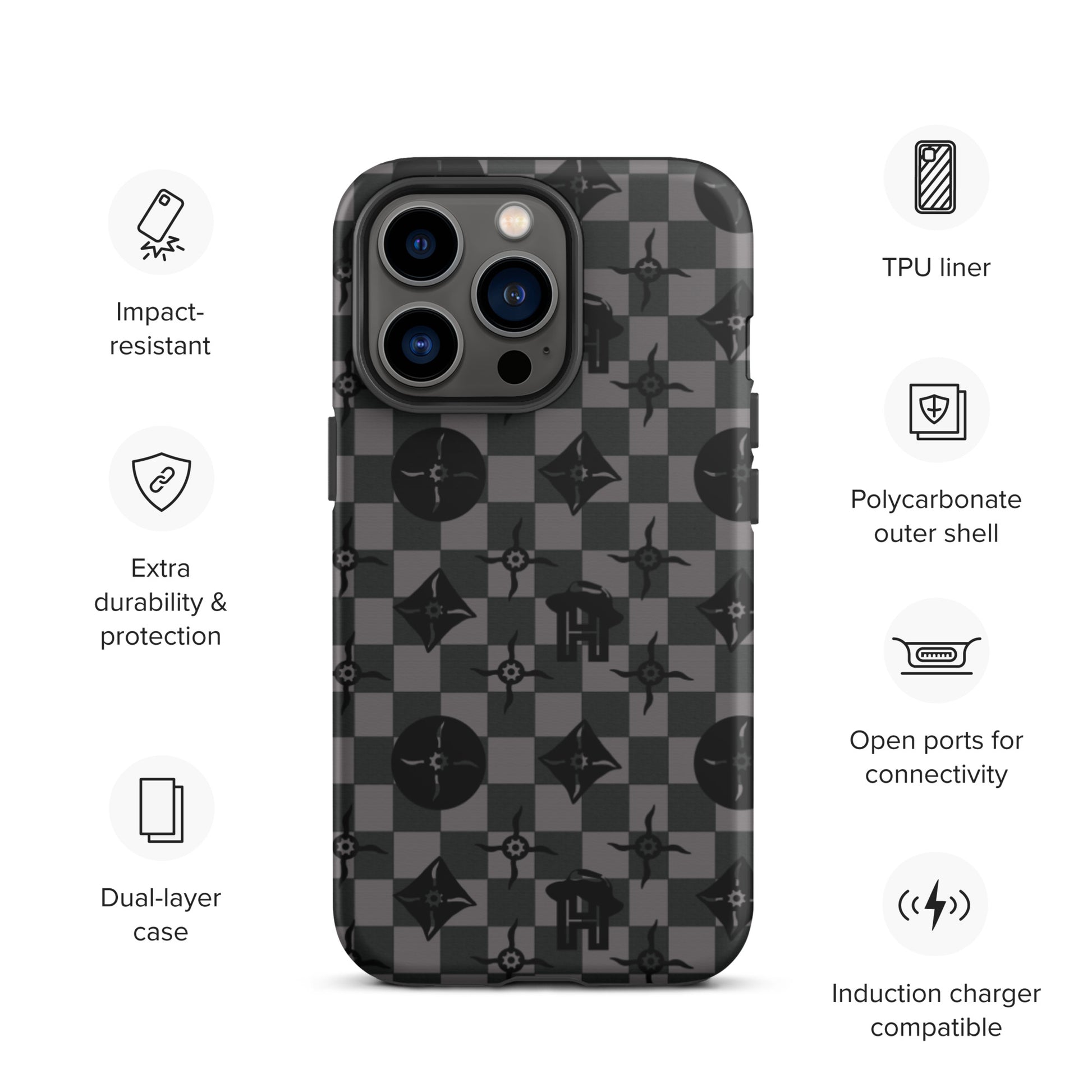 Grey and Black Plaid Monogram Tough iPhone Case - HipHatter