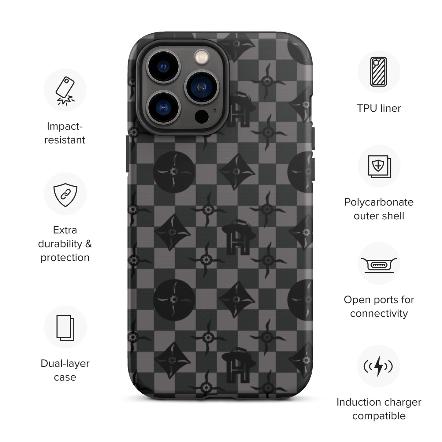 Grey and Black Plaid Monogram Tough iPhone Case - HipHatter