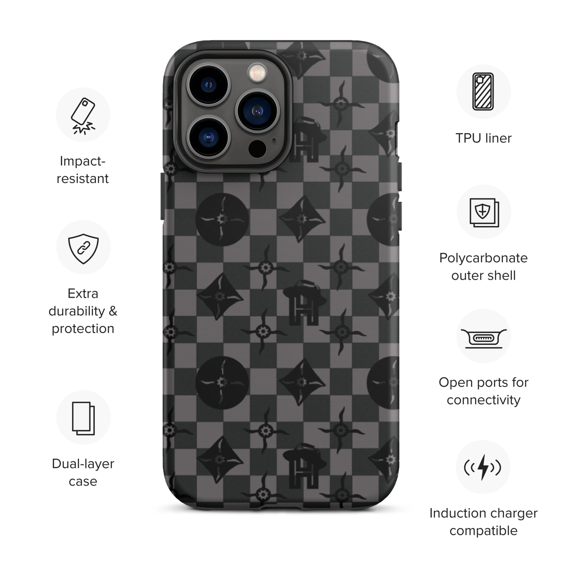 Grey and Black Plaid Monogram Tough iPhone Case - HipHatter