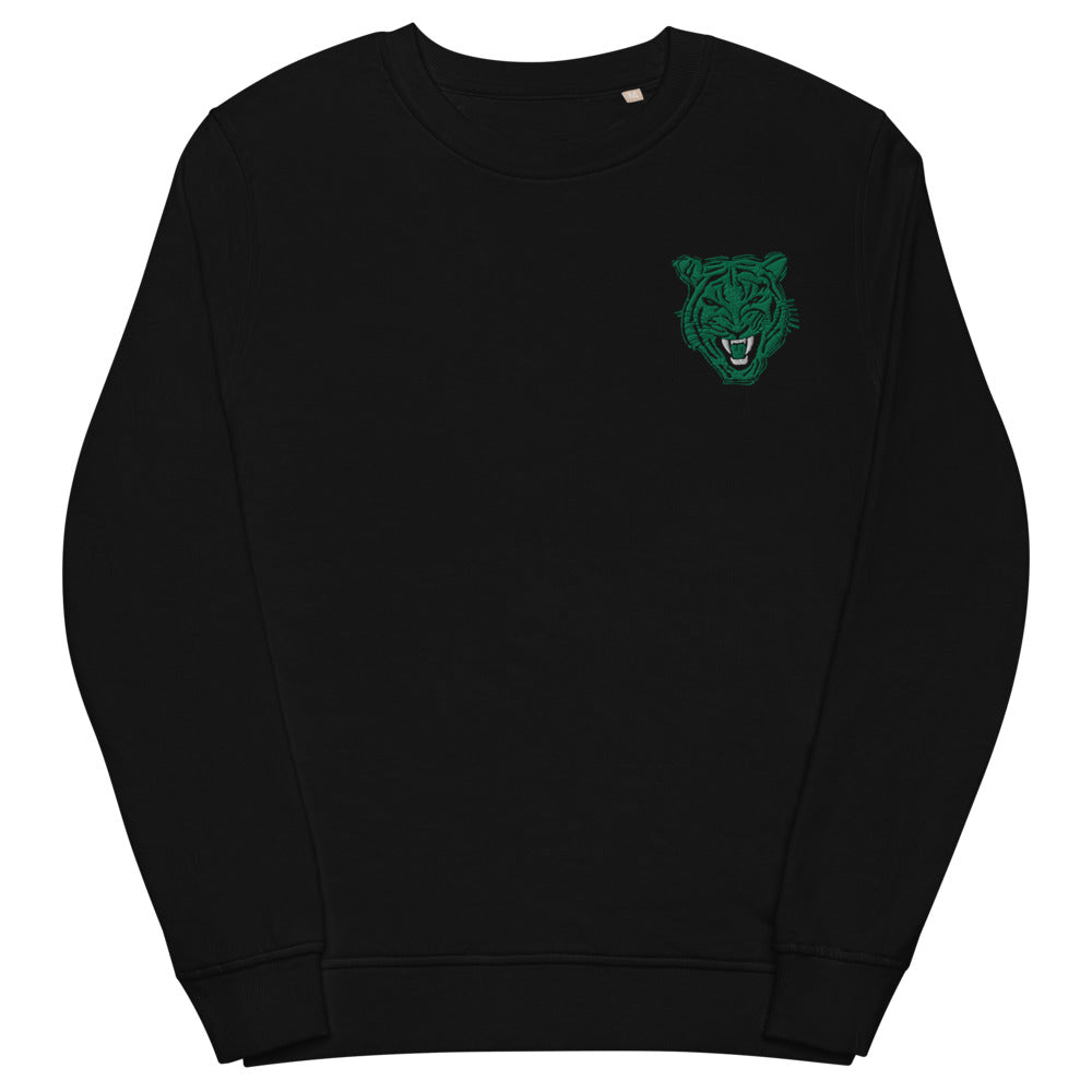Emerald Green Tiger Face Embroidered Organic Sweatshirt - HipHatter