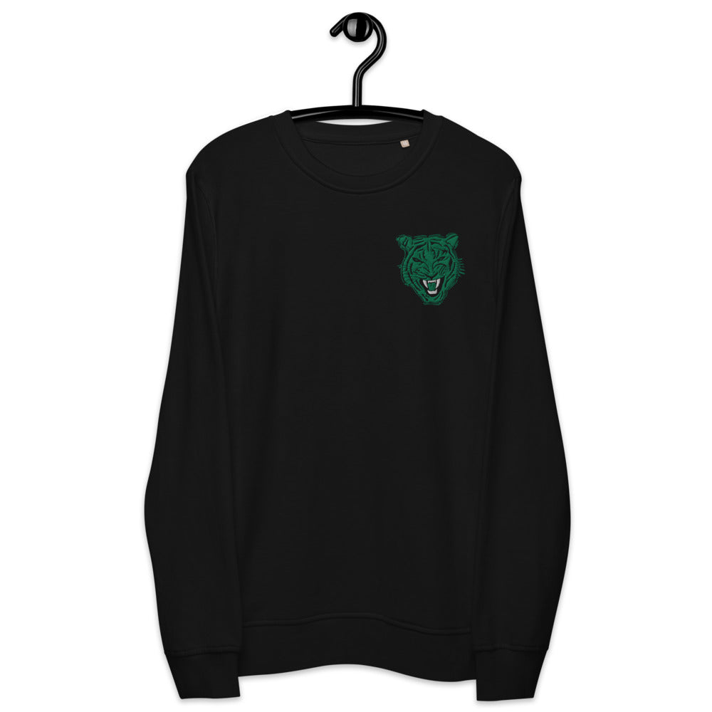 Emerald Green Tiger Face Embroidered Organic Sweatshirt - HipHatter